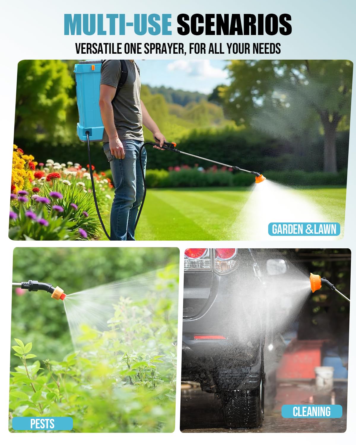 Pulvérisateur à dos à piles de 120 psi, pression réglable et léger, pulvérisateur électrique de jardin, de mauvaises herbes, cour, pelouse avec 5 buses de pulvérisation