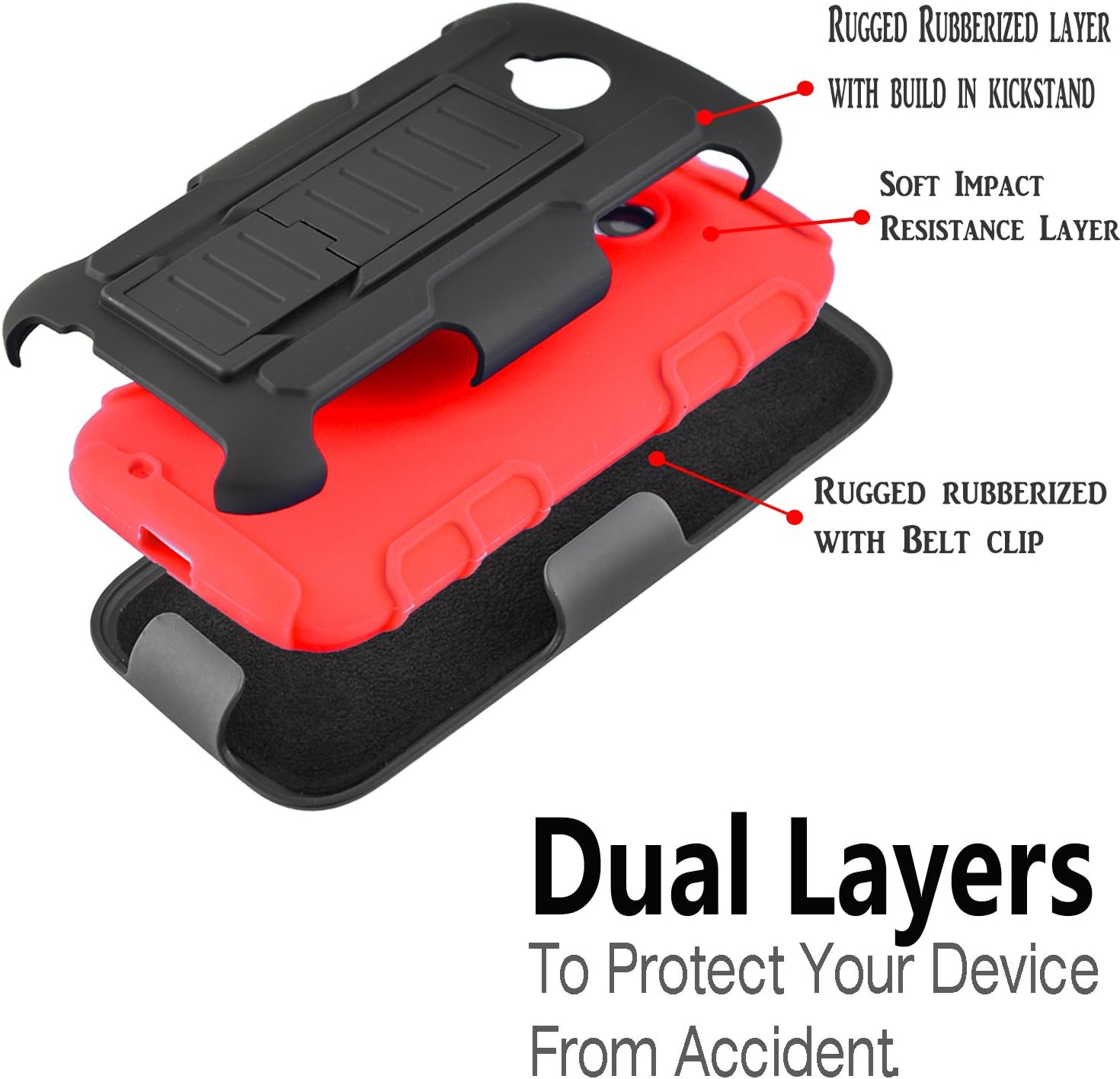 Moto E Case, (2015 2ND GEN), Motorola Moto E Case, Starshop[Heavy Duty] Dual Layers with Kickstand and Locking Belt Clip with Screen Protector Red