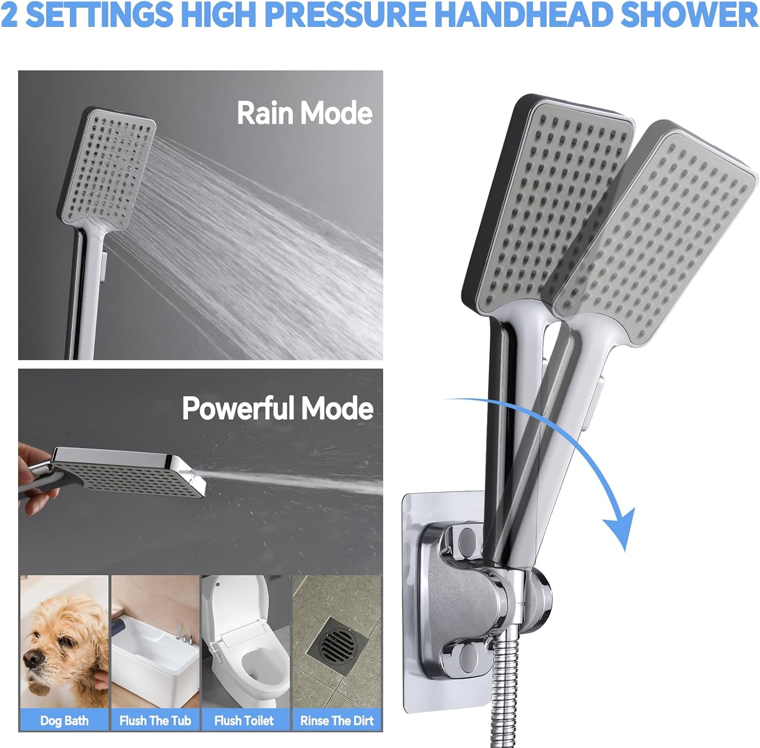 13 Inch Shower Head With Handheld Spray Combo, High Pressure Waterfall Showerhead Rain Shower Head With Handheld Tandem Showerhead With 12 Inch Extension Arm, Brass Shower Diverter (Polished Chrome)