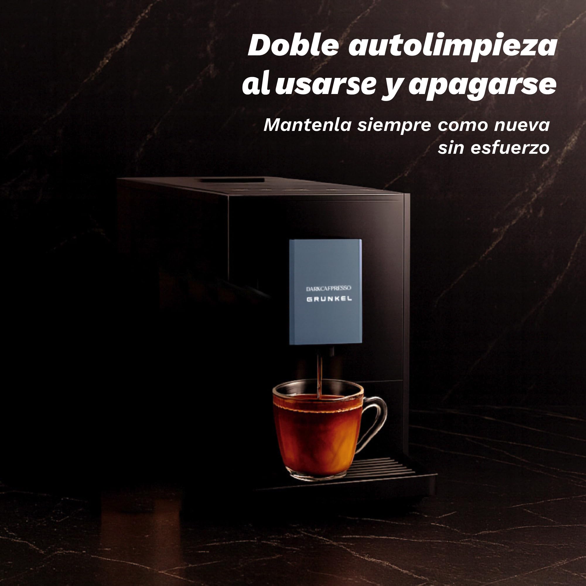Grunkel DARKCAFPRESSO, Cafetera Súper Automática, 20 Bares, 1,2L, Molinillo Desmontable, Pantalla Táctil
