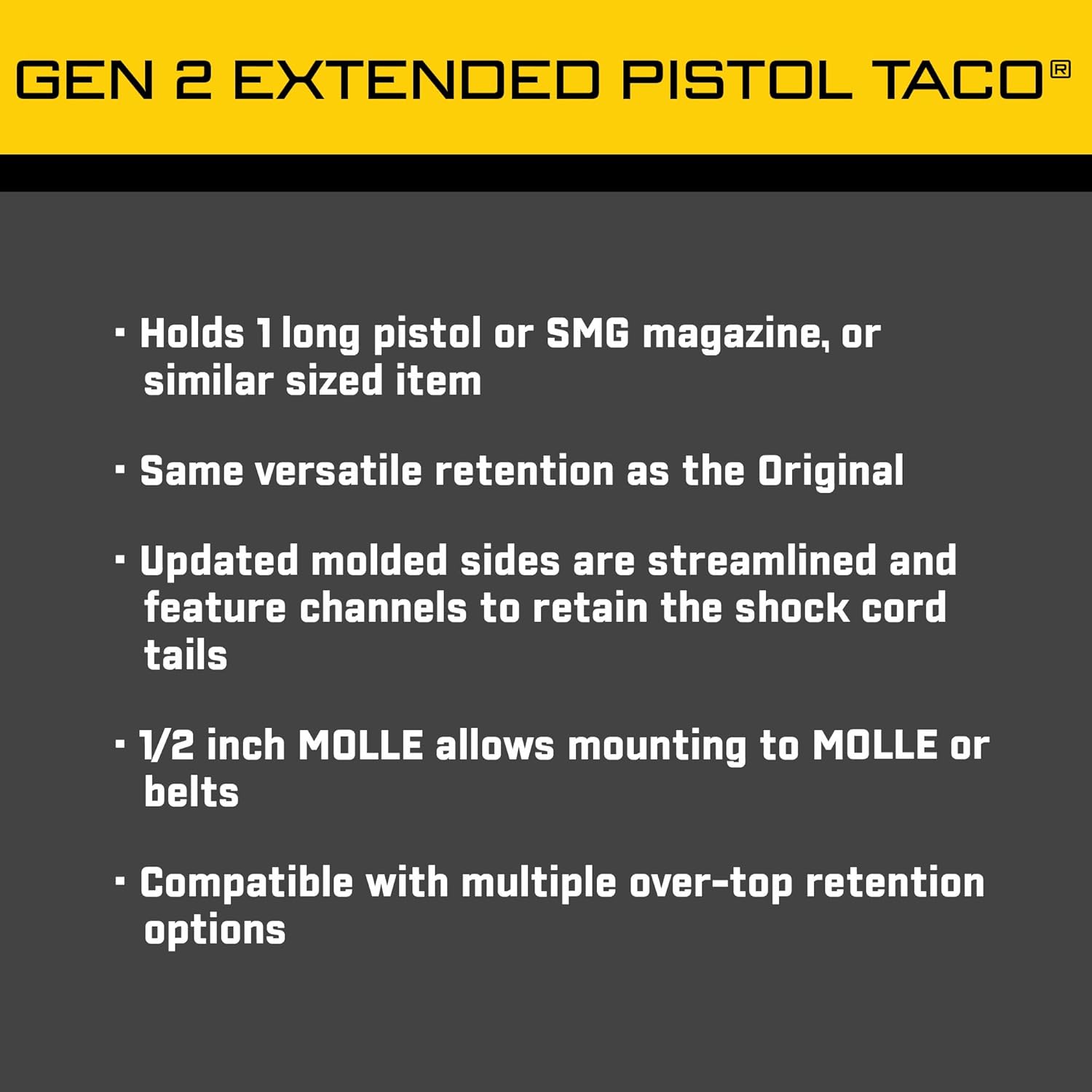 High Speed Gear - GEN 2 Extended Pistol Taco MOLLE Mag Pouch, Police Gear & Military Gear, Tactical Magazine Pouch for Professionals