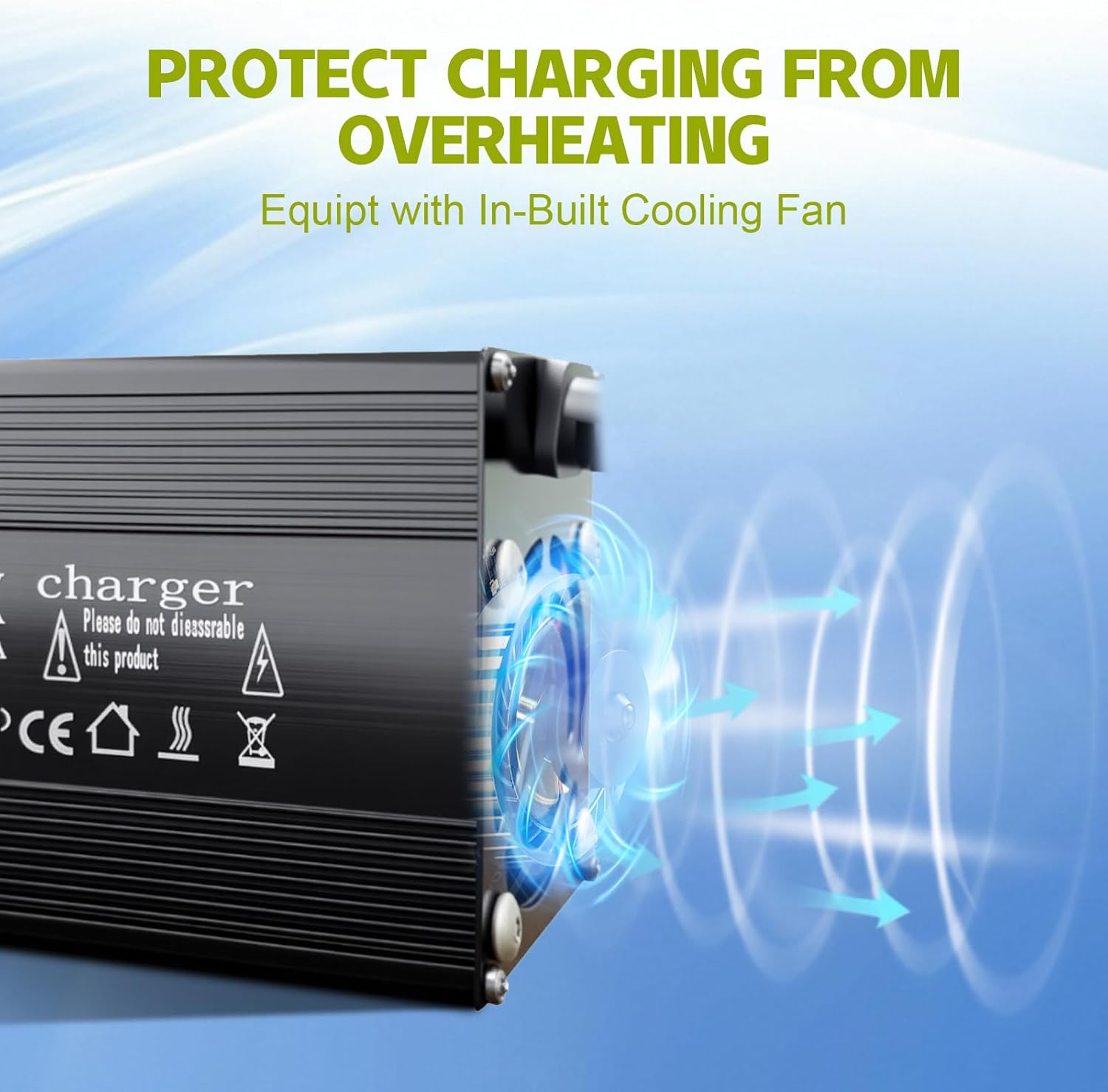 12V Lithium Battery Charger 14.6V 20A LiFePO4 Battery Charger with Anderson Connector, Built-in Safety Protections, Support 0V Charging, AC-DC Smart Charger for 12V Lithium Iron Phosphate Battery