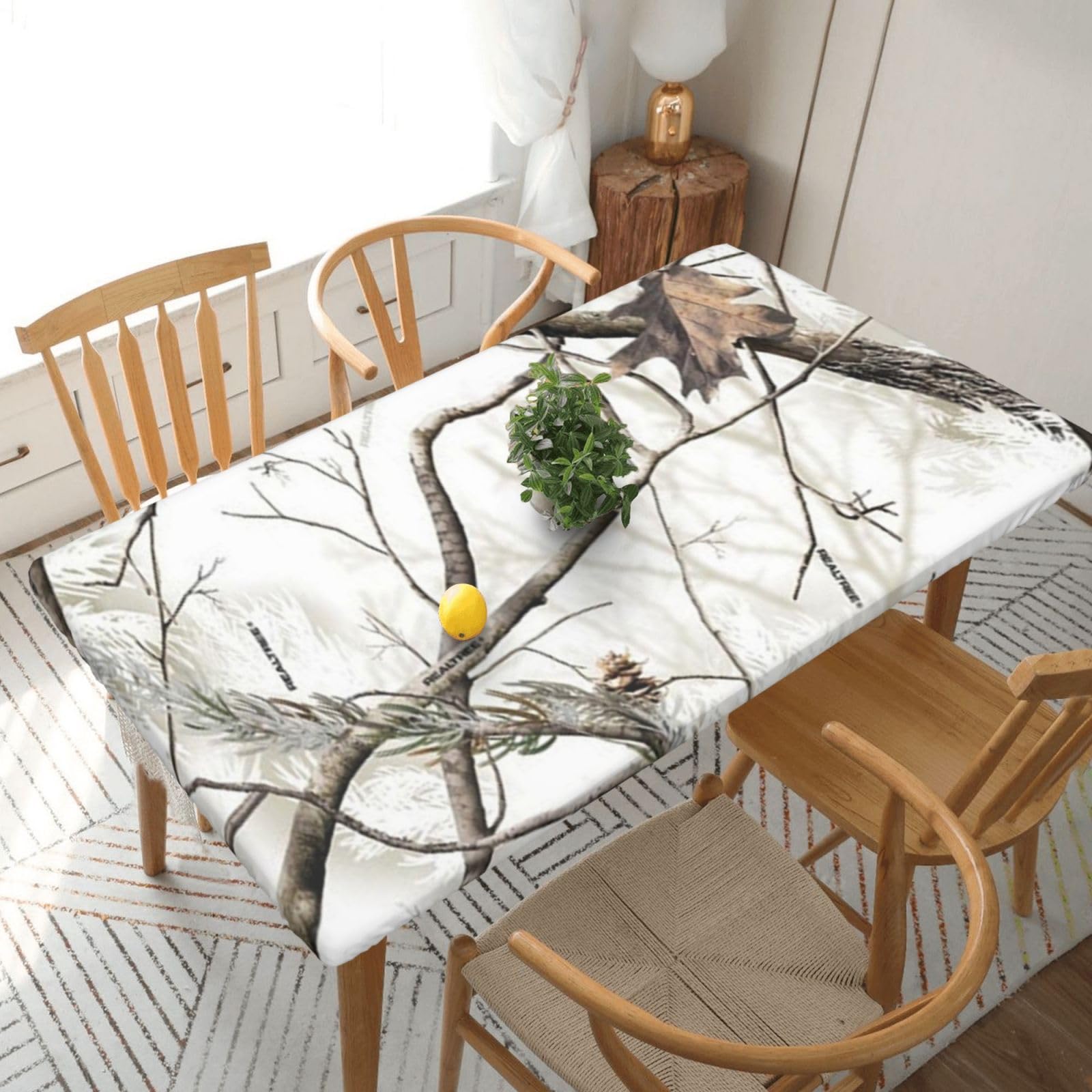 BNVSADC White Trees Camouflage Printed 5FT Tablecloth Polyester Kitchen Water Resistant Table Cloth Dining Table Decoration Table Covers, 152x76 CM