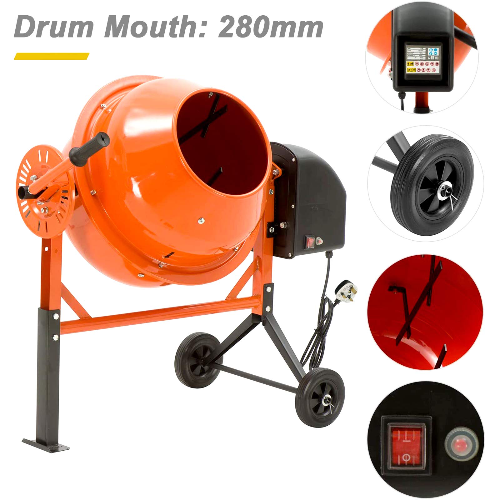 Buy SUNCOO 63L 230V/50HZ230W Concrete Cement Mixer Mortar Mixing