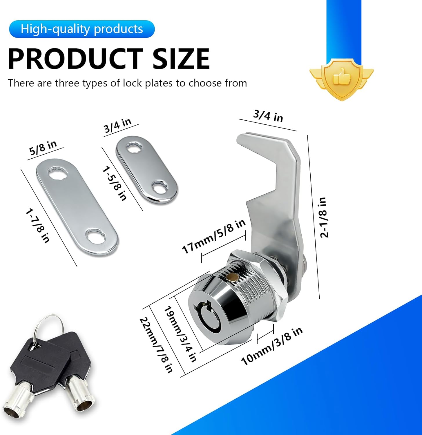 2Packs Toolbox Lock with Keys 5/8 Inch Cabinet Locks Keyed Alike Tubular Cam Lock Hook Cam with Zinc Alloy