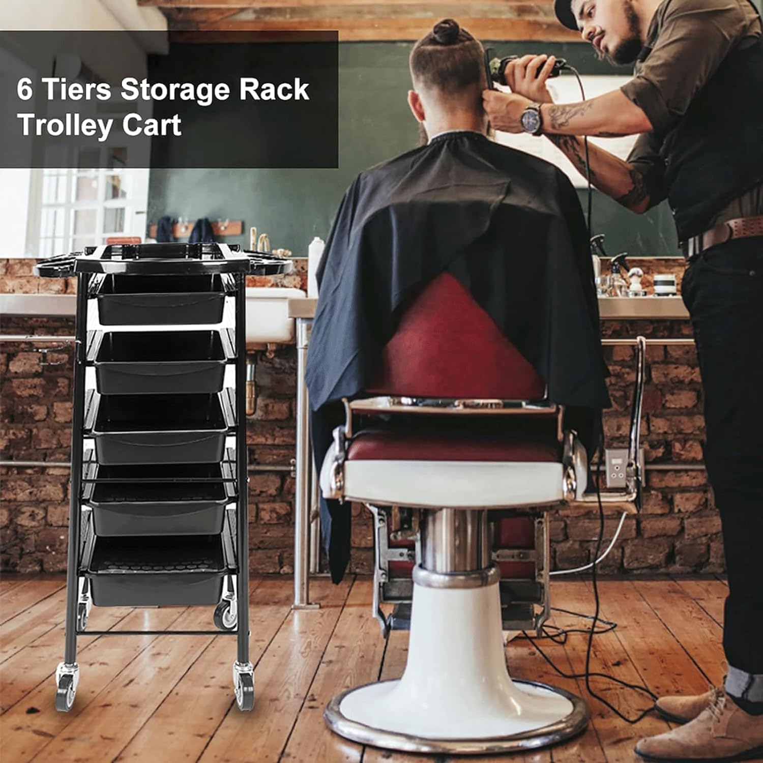 Mobiler Friseur-Arbeitsplatz, Salonwagen 6-lagiger Salon-Rollwagen Metallwagenwagen Haartrocknerständer Salonwagen mit Rädern Lagerwagen aus Kunststoff