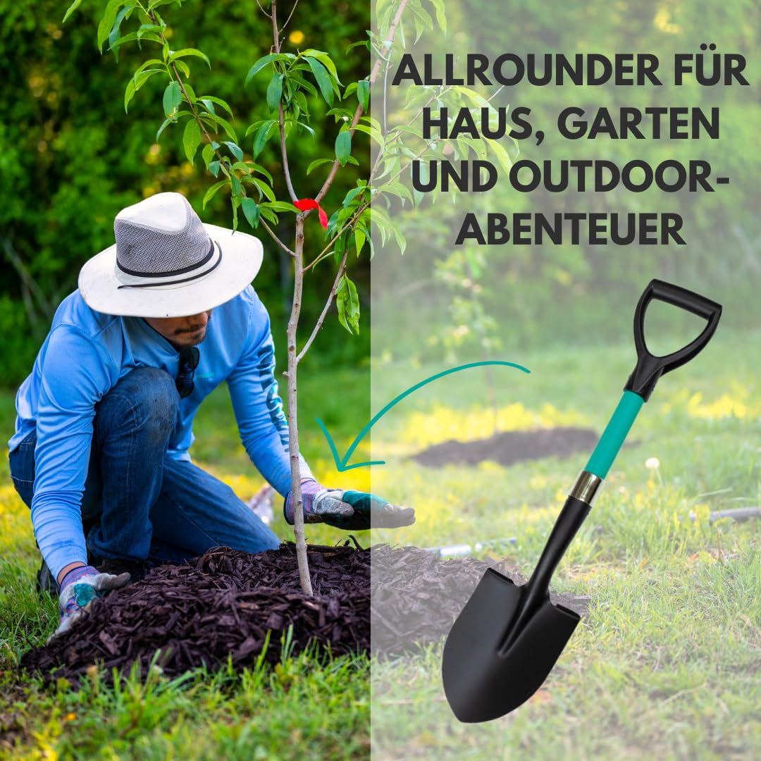 Pionierspaten 70cm mit Fiberglas Stiel, Spaten Gartenspaten Spitzspaten, Auto-Spaten, D-Griff, kleine Schaufel Grabspaten, universelles Gartengerät