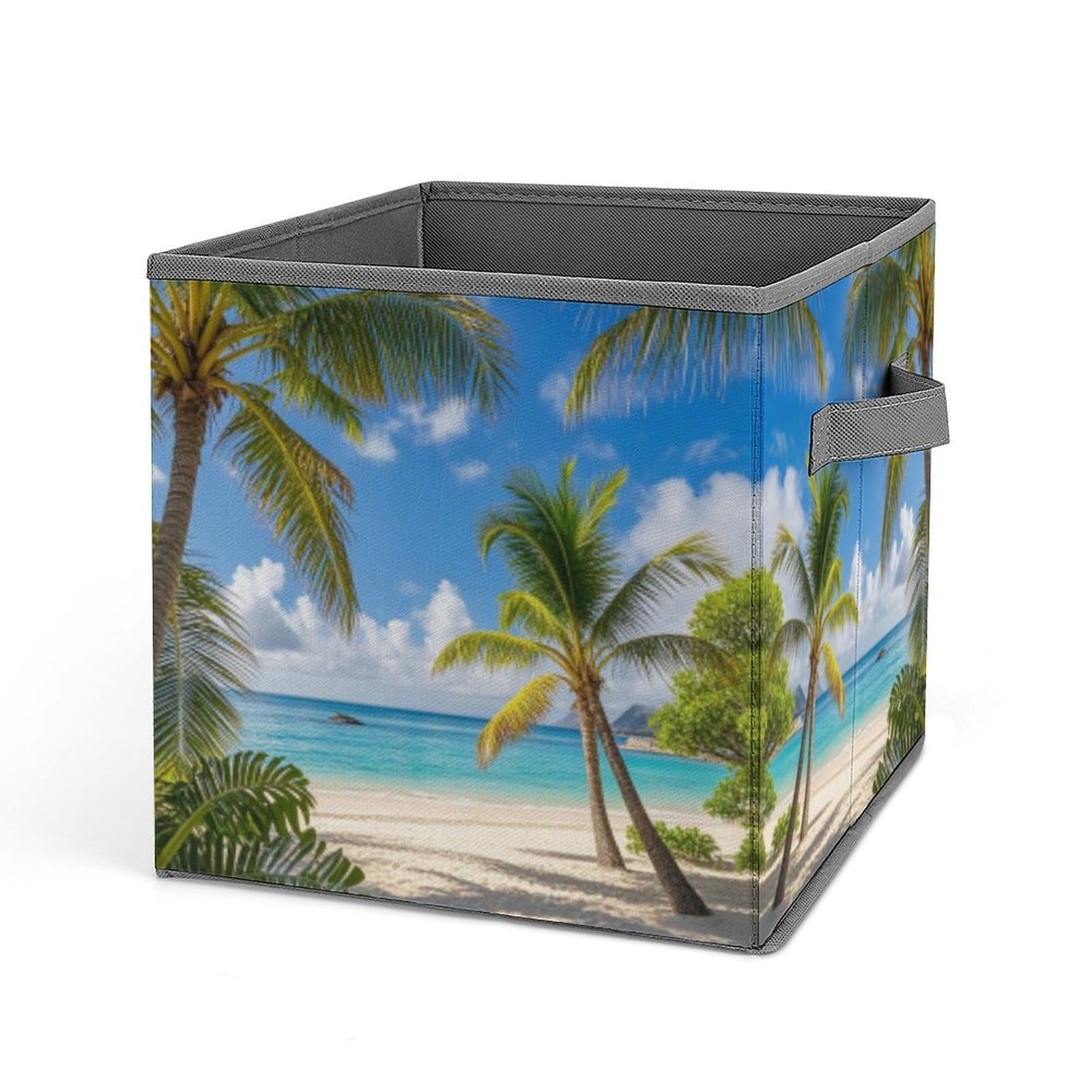 FekiLoot Tropical Palm Tree Hawaii Beach Folding Storage Bins with Handles Large Fabric Storage Cube Storage Organizer Heavy Duty Closet Organizer Sturdy Collapsible Bin Foldable Baskets