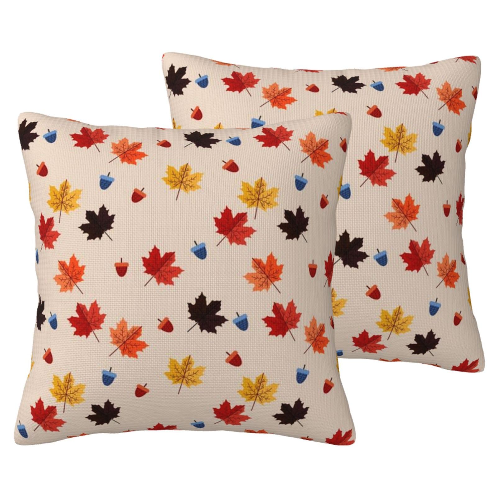 Housse de coussin imitation lin résistante et déhoussable lot de 2 feuille érable