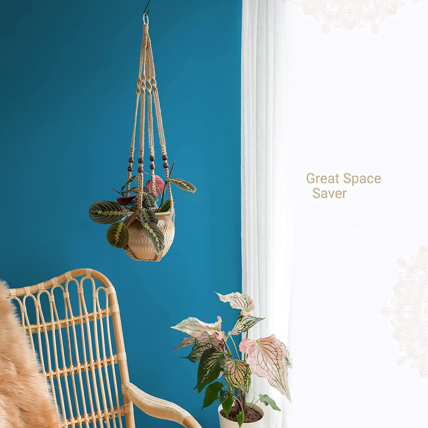 LOVE N BEYOND Aster Macrame Plant Hangers, Unique Designs,Handmade Cotton Rope Hanging Planters Flower Pots Holder Stand, for Indoor Outdoor Boho Home Décor Without Tassel (Brown Set of 2) 2