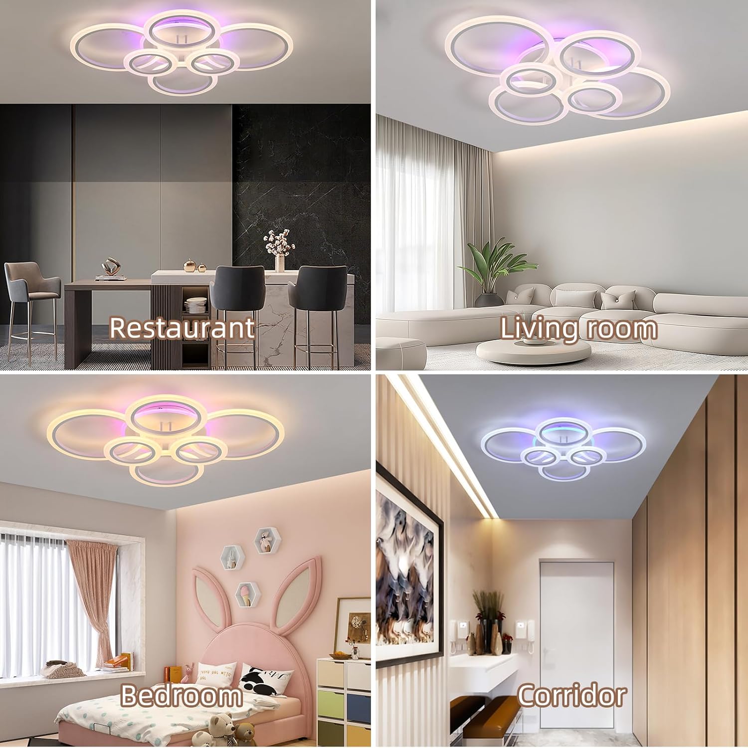 Modern LED Ceiling Light,70W Flush Mount Ceiling Light,Dimmable Ceiling Lights for Bedroom,6 Rings Lighting Fixture LED Ceiling Lamp for Kitchen,Living Room,Laundry Room,3000-6000K,White