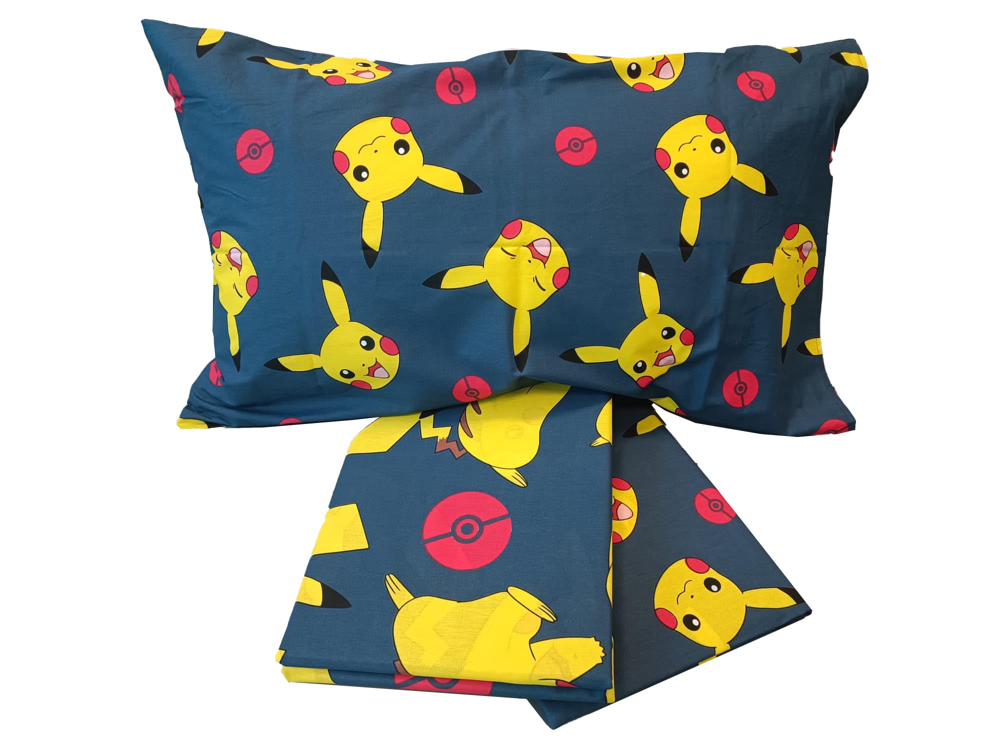 Pokemon Bettwäsche-Set für Einzelbett, Bettlaken, Spannbettlaken, Kissenbezug, 100% Baumwolle, offizielles Produkt