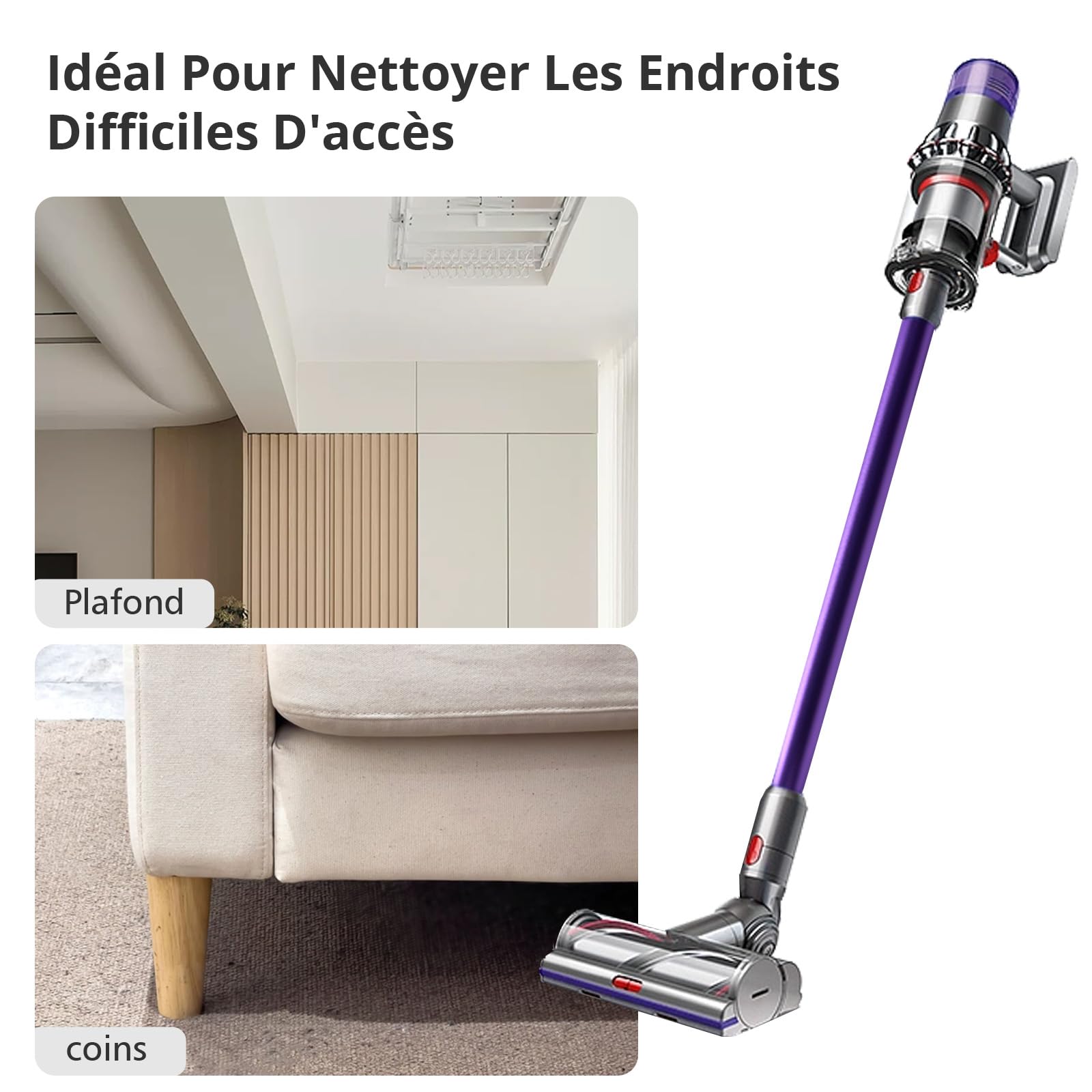 Cheerhom Rura teleskopowa, rura przedłużająca, rura kompatybilna z Dyson V7, V8, V10, V11, V15, odkurzacz do miotły, długość 73 cm, przedłużenie drążka do Dyson z dwiema małymi szczotkami, fioletowa