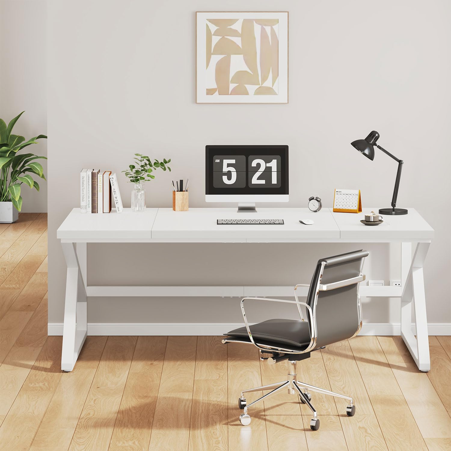 IBF Großschreibtisch 180cm Weiß,Tisch Holz-Metall Gaming Homeoffice | 180cm 2-Personen Schreibtisch Holz-Metall mit großer Platte für Monitore, geeignet für Gaming, Studium & Homeoffice