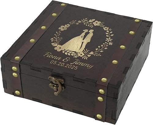Caja de recuerdo de madera personalizada, caja de memoria de boda personalizada para recién casados, caja de almacenamiento de madera personalizada,