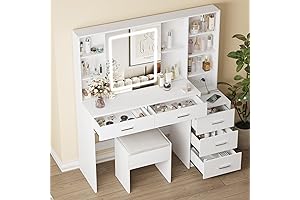 FAMEILI Makeup Vanity Desk, Vanity Table with Lights and Drawers