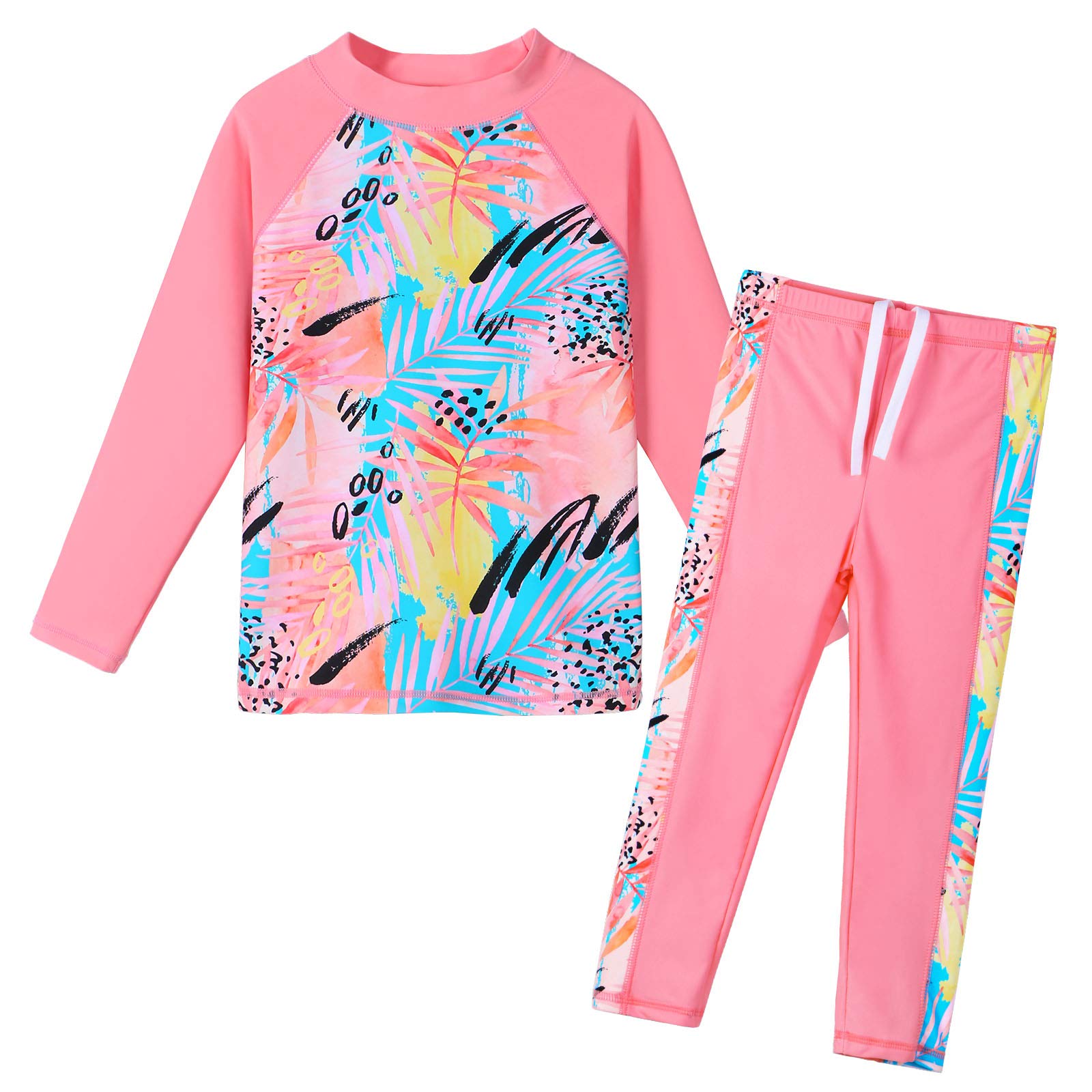 BAOHULU Girls Two Piece Swimsuit Long Sleeve Rash Guard for 2-14 Years