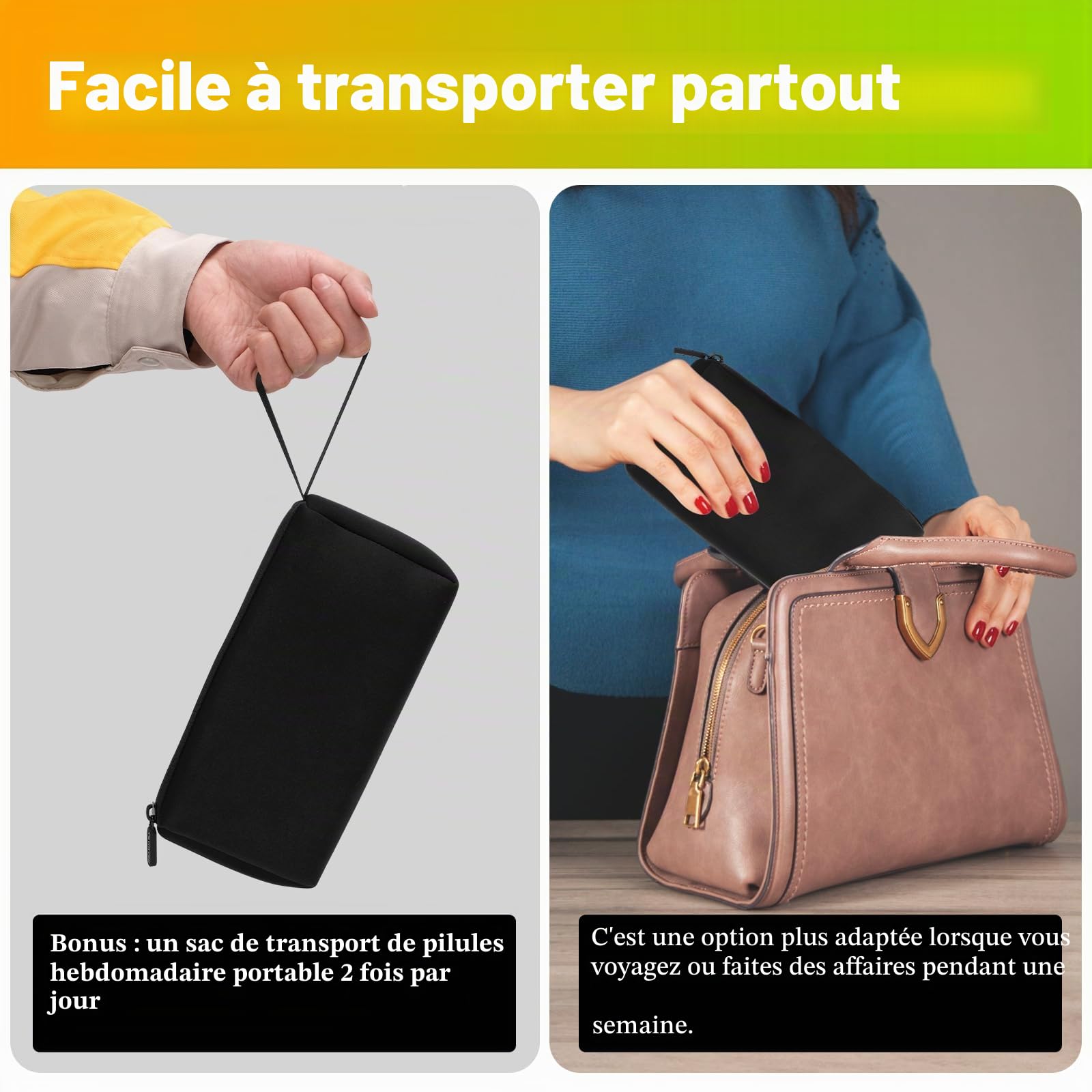Pilulier mensuel 2 fois par jour, pilulier mensuel avec 32 compartiments quotidiens, pilulier de 30 jours avec étui de voyage rigide, étui à vitamines + sac de rangement portable pour 7 jours