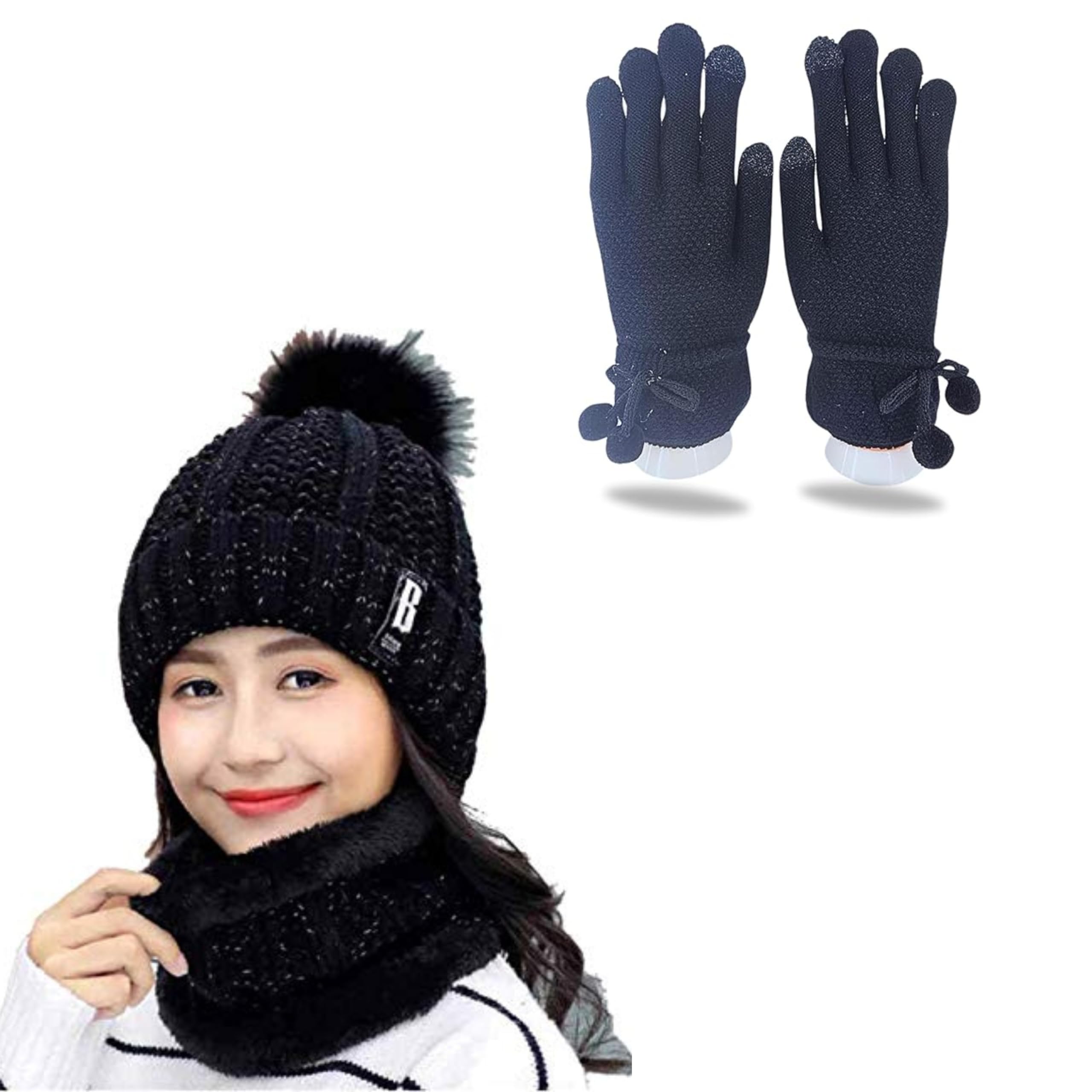 Tomorrow Winter Beanie with Touch Screen Gloves, Perfect for Cold Weather, Winter Accessories Set for Women, Comfort and Style, Cozy & Fashionable Design, gloves and beanie combo