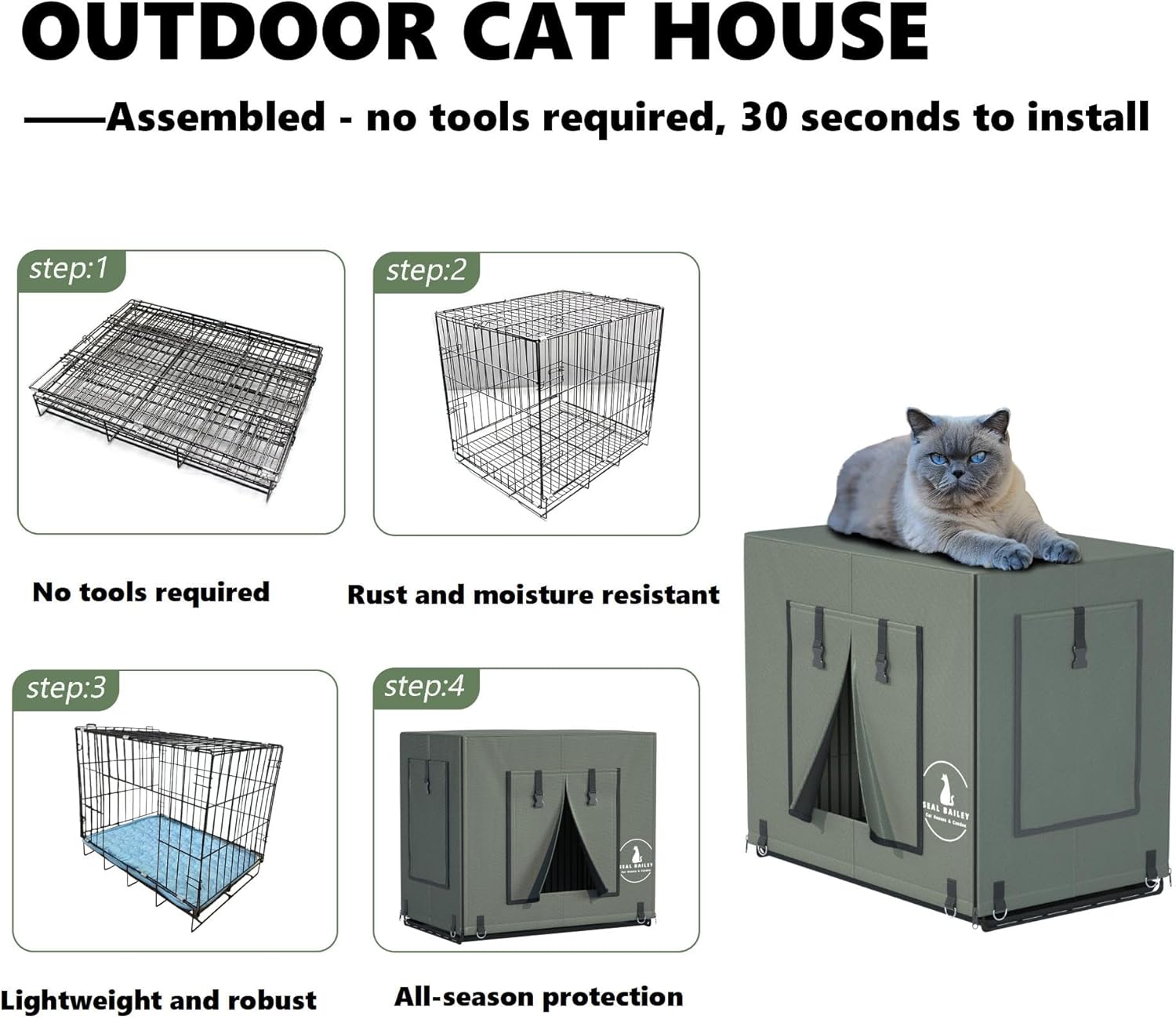 review Waterproof Outdoor/Indoor Cat House,Cat Houses for Outdoor Feral Cats,with Visible Window,Outside Feral Cat Shelter for Stray Barn (Olive Green)