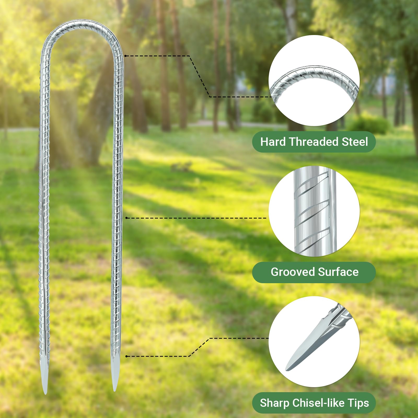 Kiivakii Paquete de 12 estacas para trampolín de 12 Pulgadas, estacas de Viento en Forma de U, Piezas de trampolín Resistentes, estacas de Acero para Camas elásticas, toldos al Aire Libre, Tiendas de