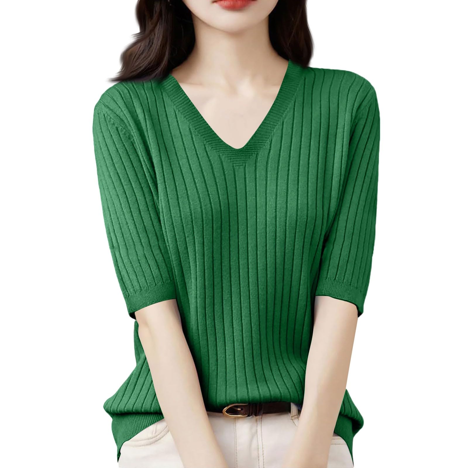 Sweaters for Women Ribbed Knit Long Sleeve Tunic Sweater Pullover Tops Fall Winter Clothing S-3XL