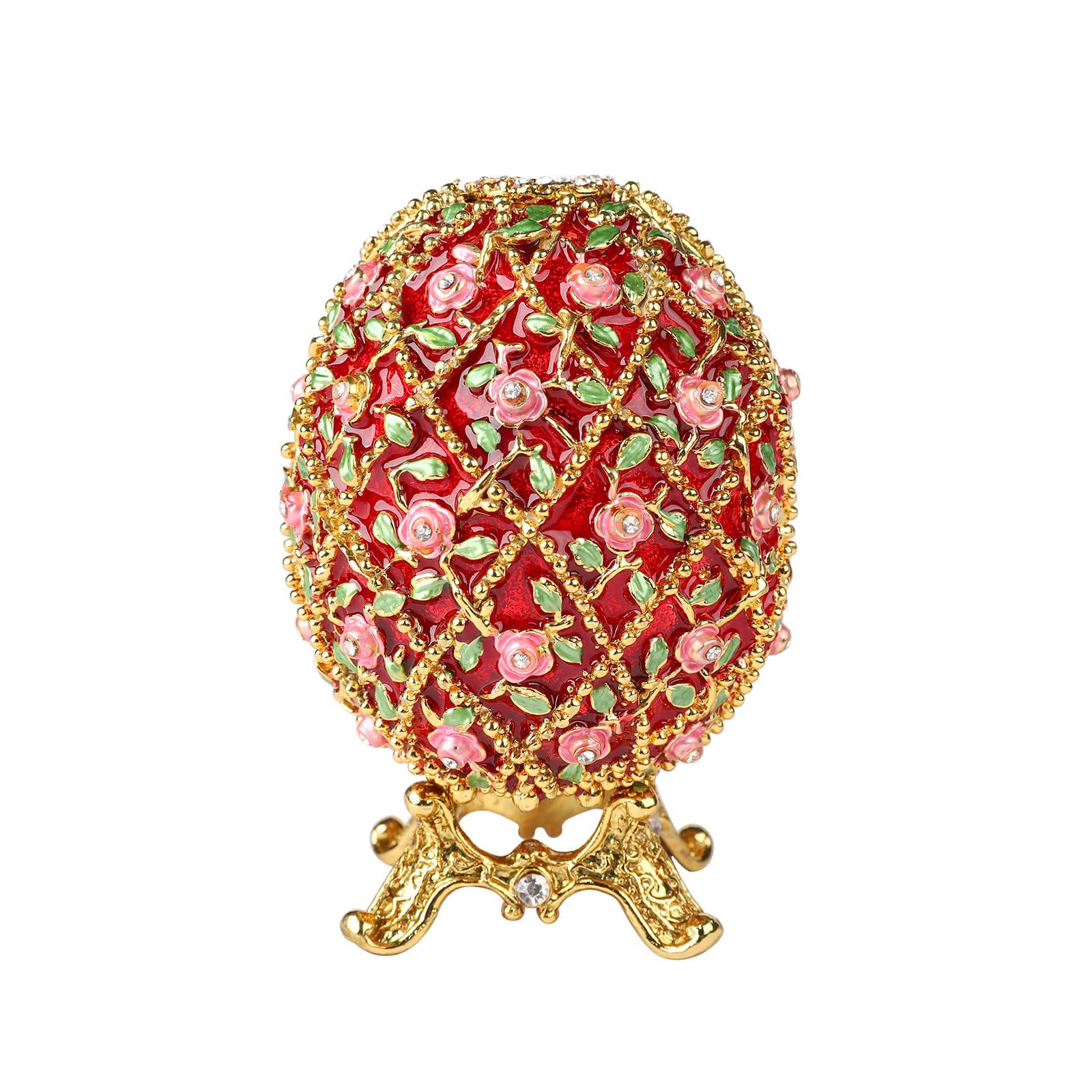QIFU Figura de huevo Faberge rojo vintage pintada a mano con bisagras, regalo único para la familia..
