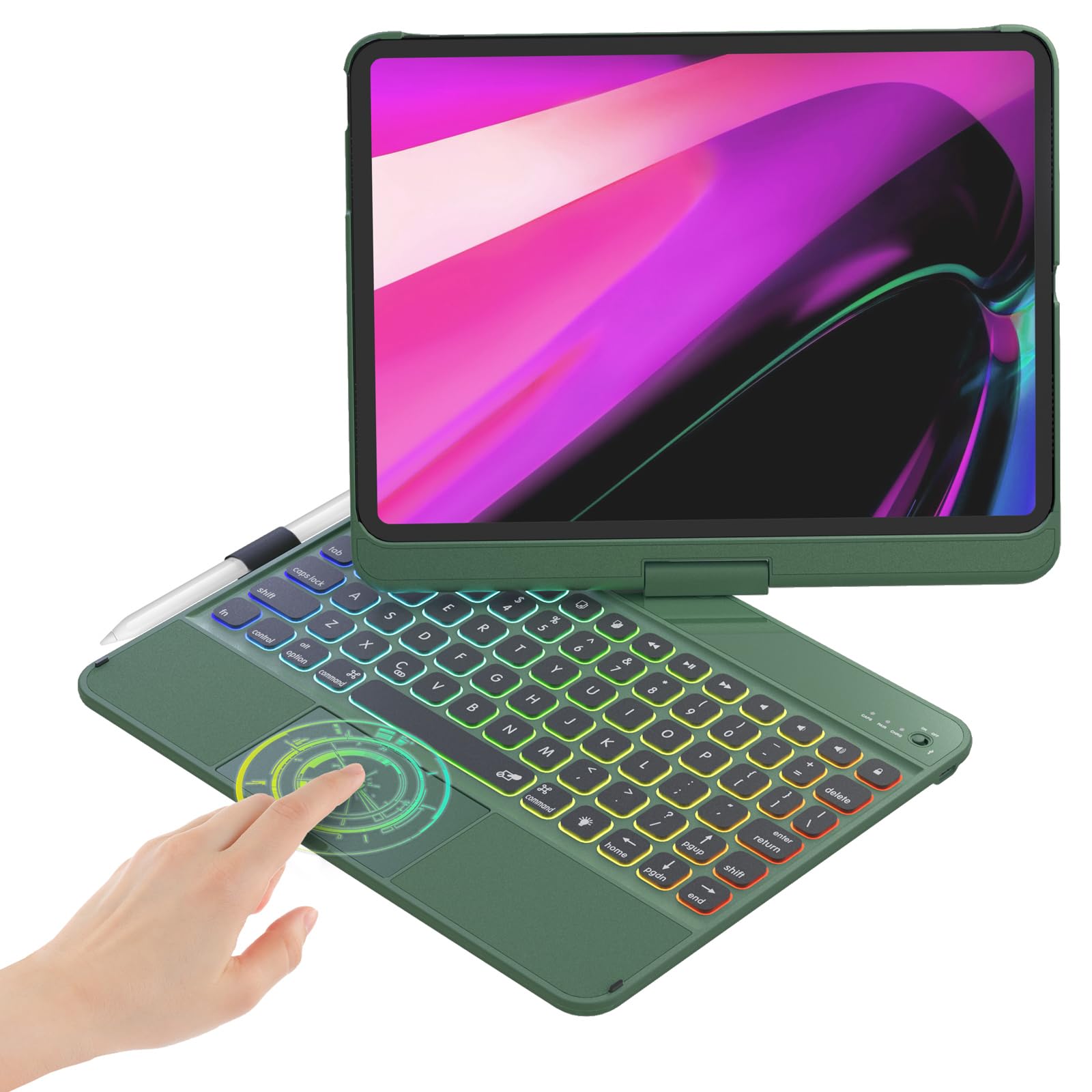 BABG iPad Pro 11 inch Case with Keyboard (2022), Touchpad Backlit Keyboard with Pencil Holder, Compatible with iPad Air 10.9 inch 5th/4th Gen and iPad Pro 11 4th/3rd/2nd/1st Gen (Midnight Green)