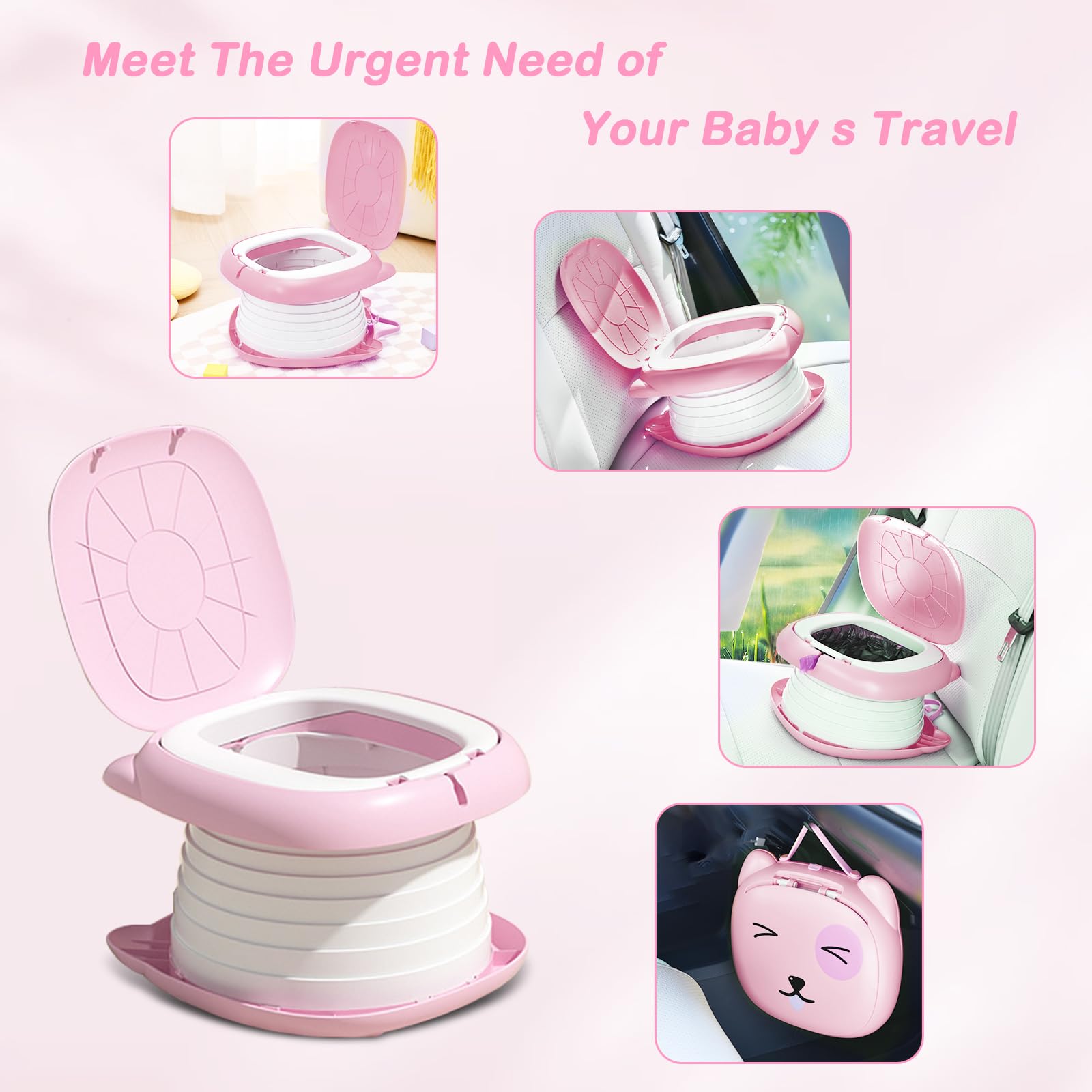 Orinal portátil para viajes de niños pequeños, silla de entrenamiento para orinal de viaje con bolsa de viaje, inodoro de entrenamiento para bebés para exteriores e interiores, fácil de