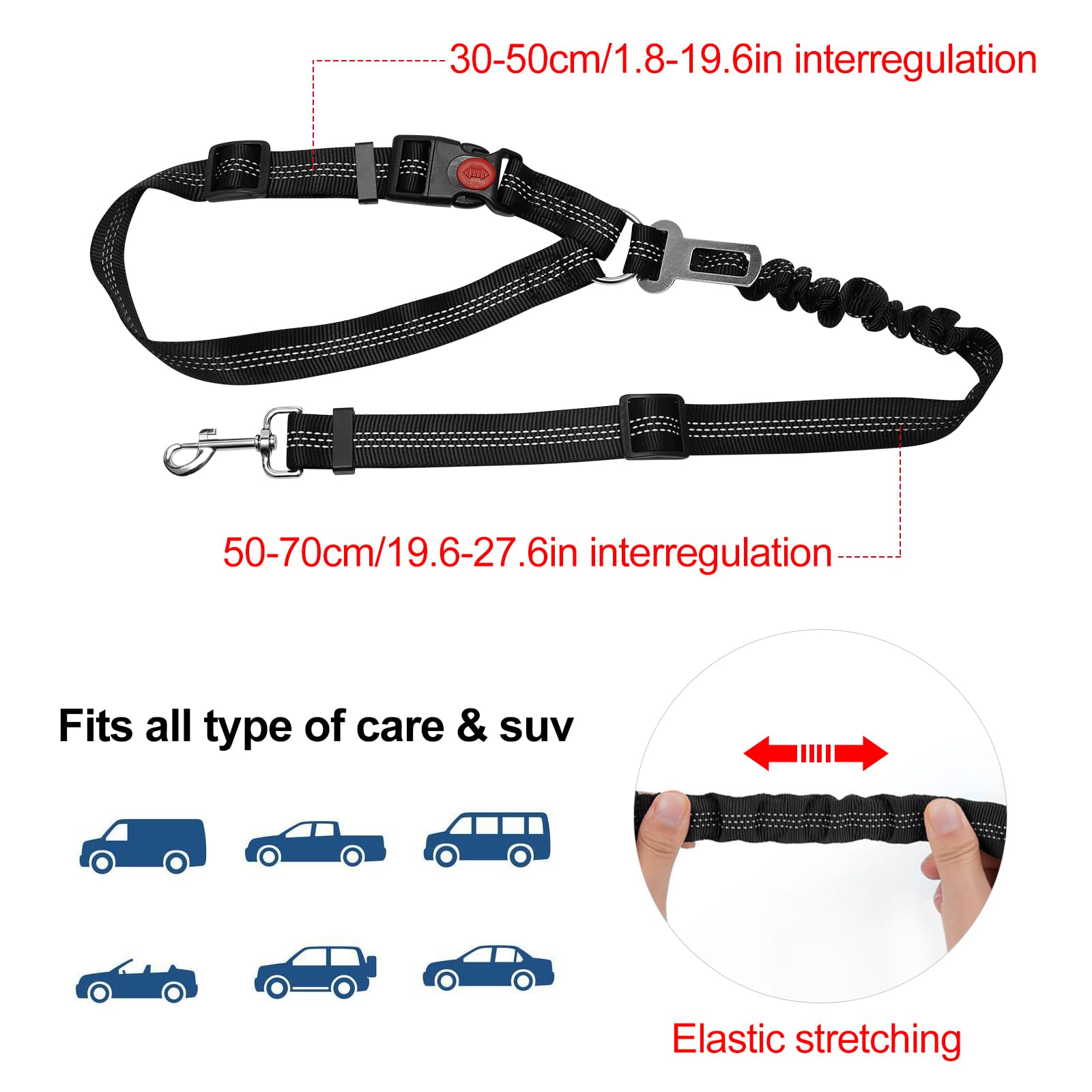 2 pièces réglable Ceinture securite Chien Voiture, Coussin élastique Anti-Vibration Ceinture sécurité Chien Convient aux Voitures (Noir + Rose)