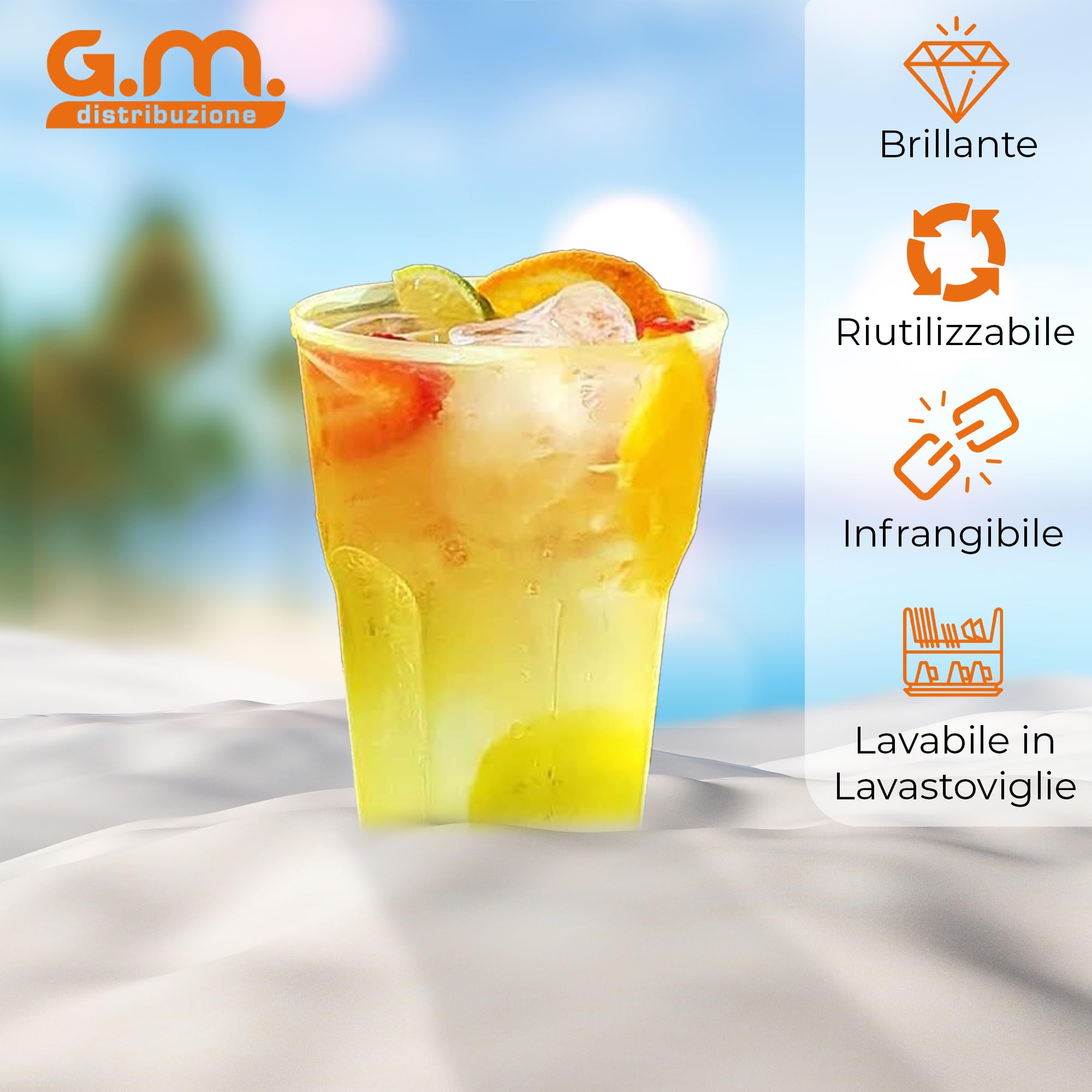 GM 40 Bicchieri Cocktail da 350 ml, Lavabili, Trasparenti Satinati in PP, Infrangibili, Riutilizzabili, per Cocktail, Long Drink, Gin Tonic, Mojito, Aperol Spritz, Feste, Party, Made in Italy