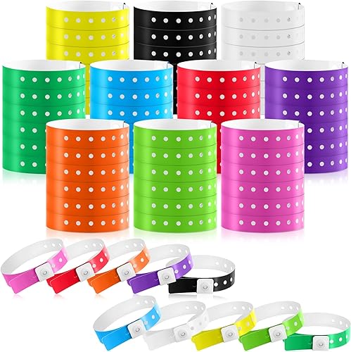 Miniatura 21 de Henoyso 300 pulseras de plástico multicolor para eventos, pulsera de vinilo de plástico para eventos, identificación de banda de brazo