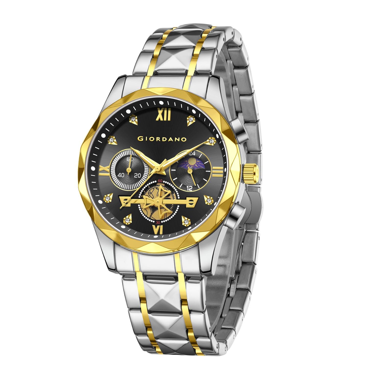 giordano Chronograph Analog Quartz Watch for Men with Round Dial, Multifunction Subdials, Sun Moon Display, Crystal Hour Markers, Roman Numerals, Stainless Steel Strap - GZ-50236-picture-29