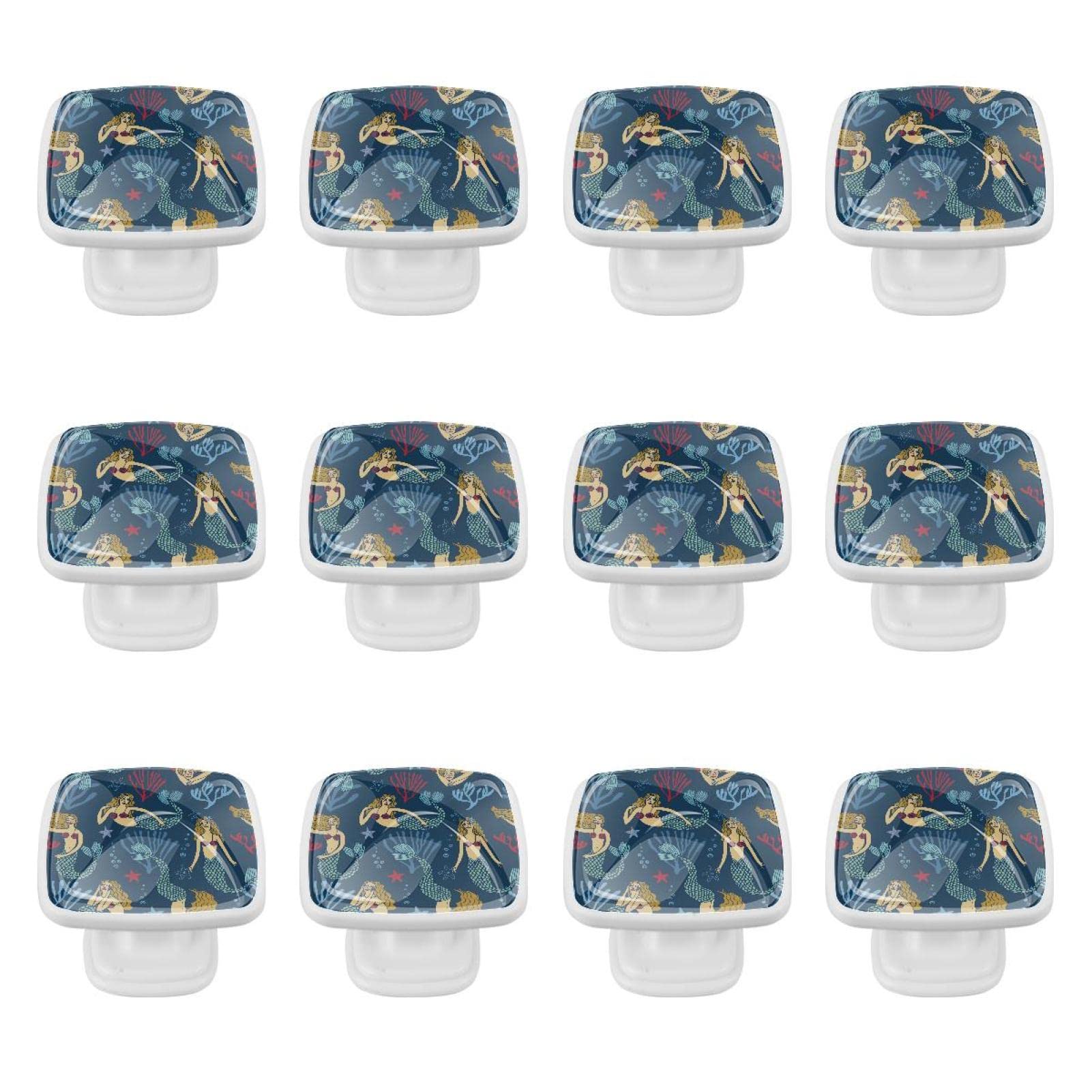 Boutons d'armoires de cuisine motif étoile de mer et sirène en lot de 12