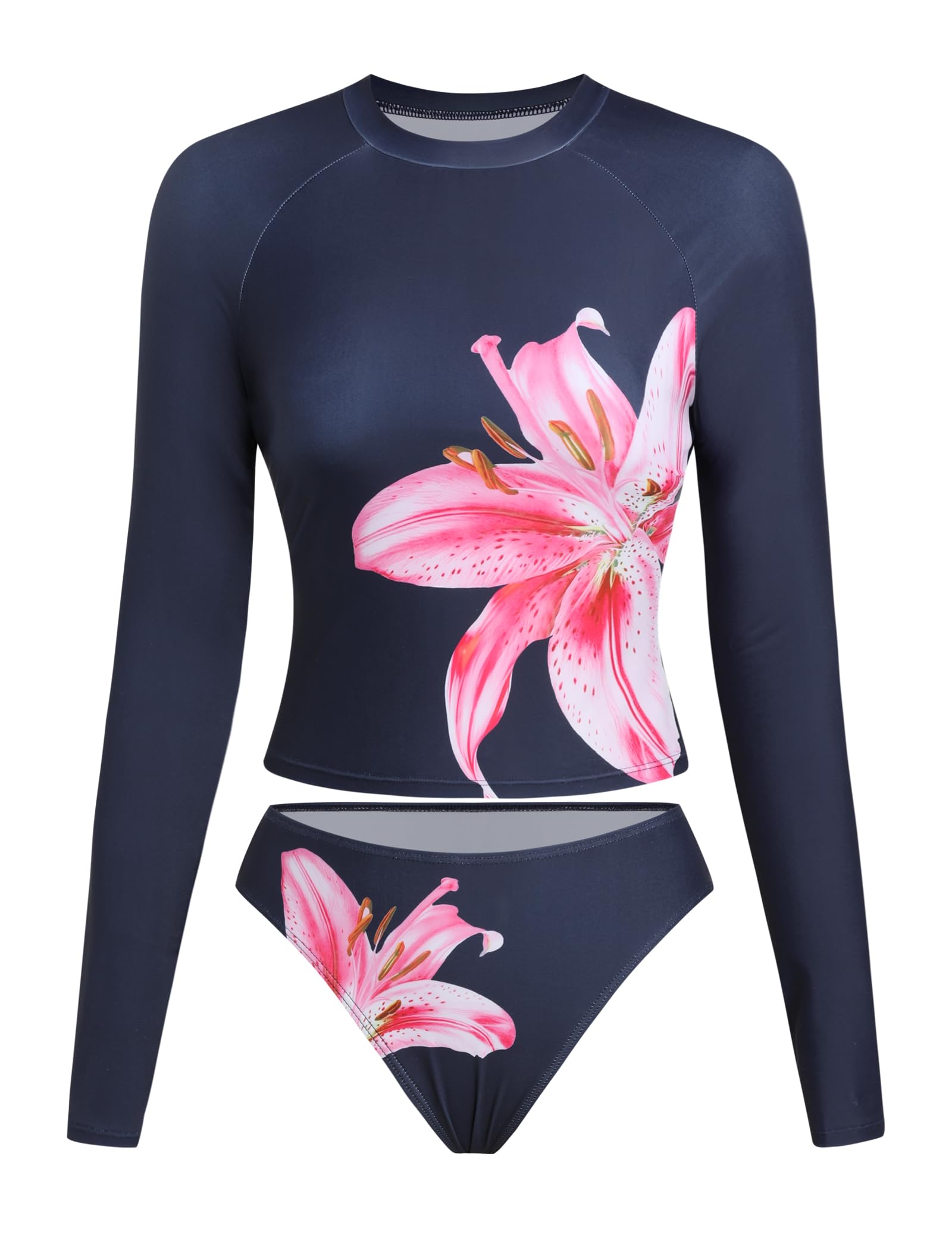 ZAFUL Women Long Sleeve Rash Guard Two Piece Bathing Suit with Briefs