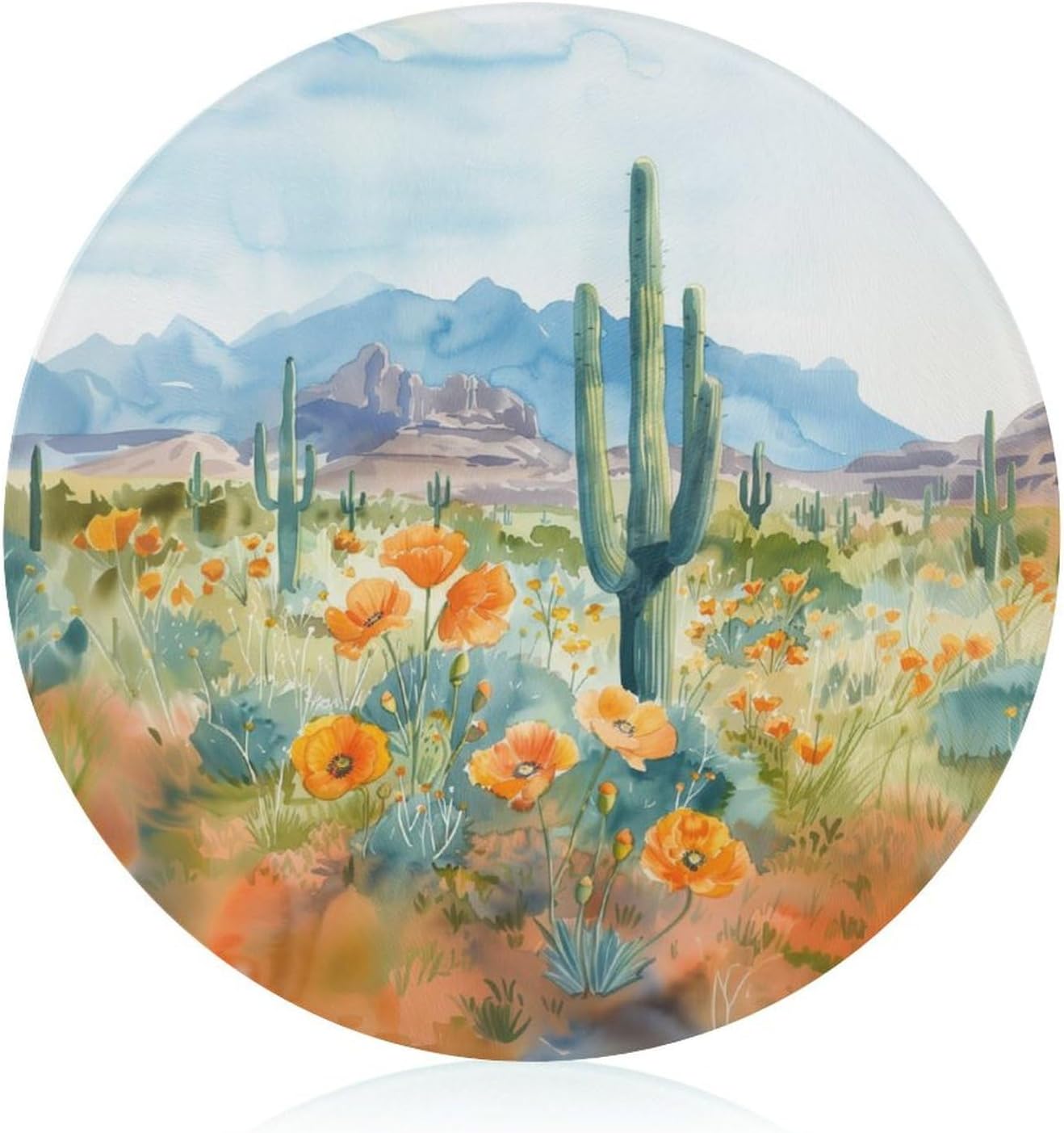 Desert Cactus Poppy Tempered Glass Cutting Boards for Kitchen, Scratch Resistant Heat Resistant Non-Slip Chopping Board with Rubber Feet