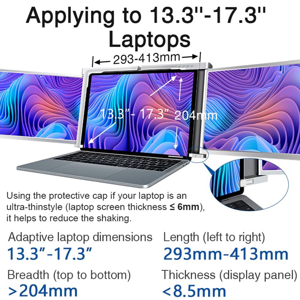 docooler Monitor Portatile Triplo per Laptop 13.3" Full HD 1080p IPS,1 Cavo per 3 Monitor,Compatibile con 13.3''-17.3'' Mac Windows Android