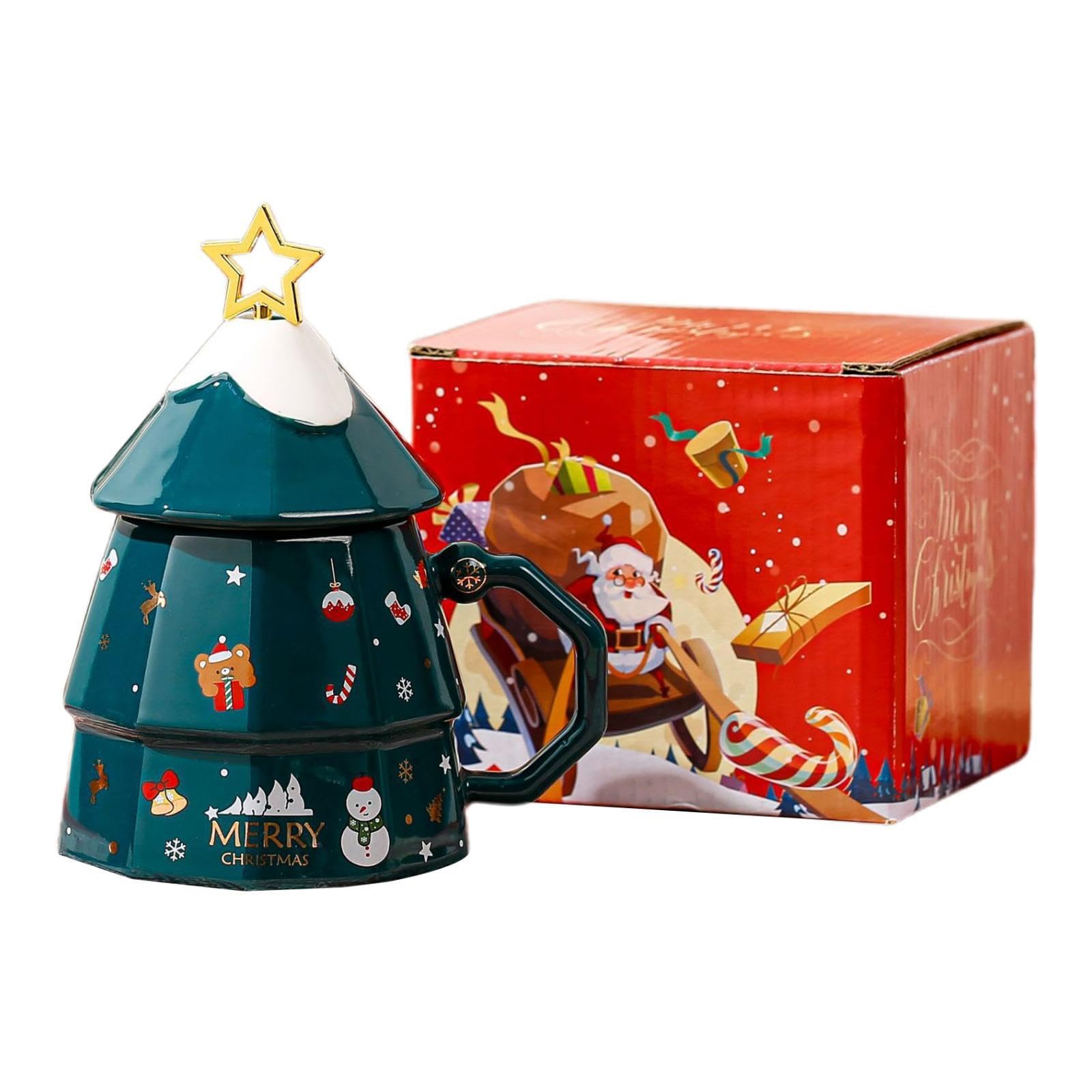 Tasse de Noël En Céramique, Verre Céramique, Cadeau D'anniversaire Décoratif, Verre Unique avec Couvercle, Cadeau de Vacances, Tasse de, Vert