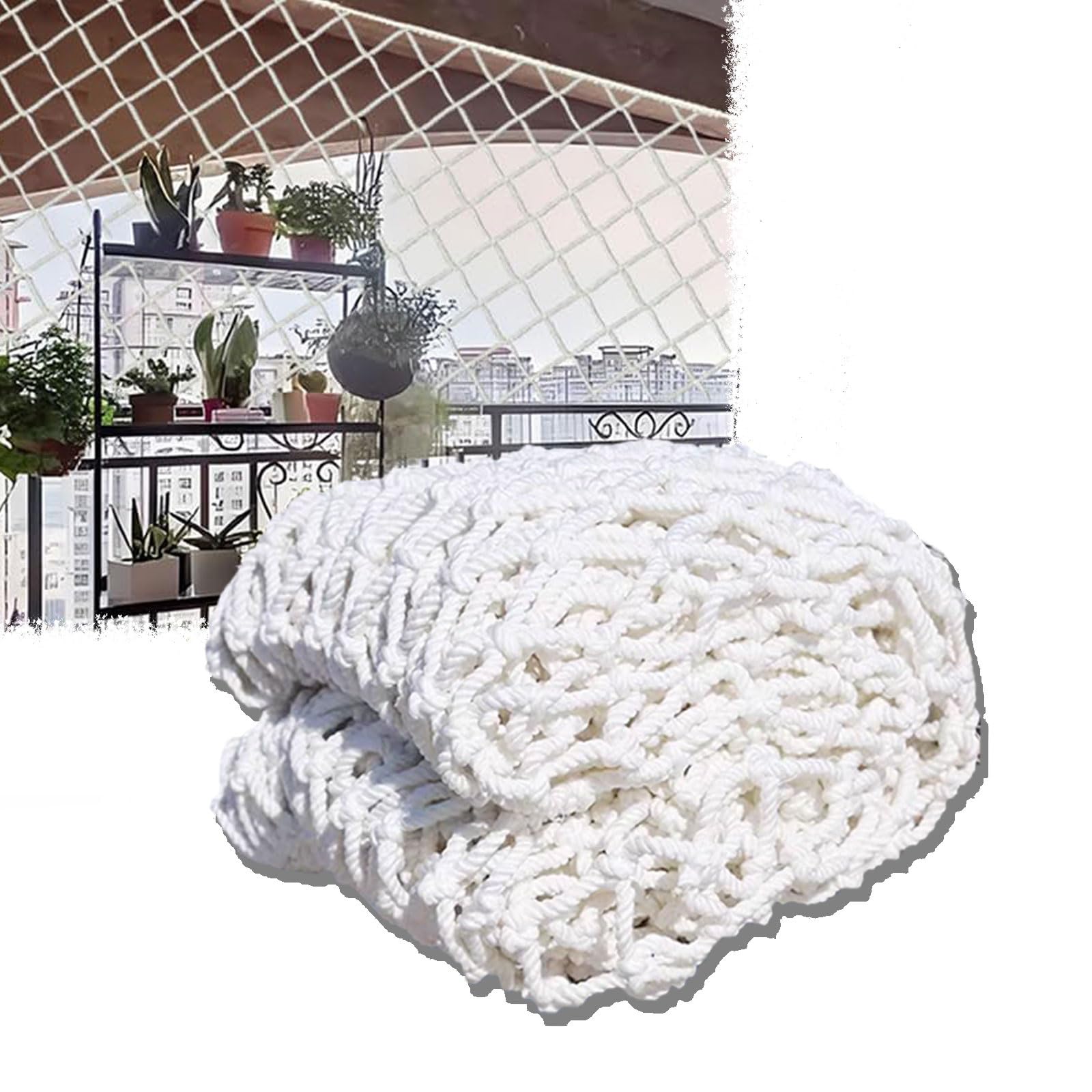 Rete di sicurezza per animali domestici, 40,6 x 7,6 m, in nylon bianco (corda da 6 mm e maglia da 5 cm), protezione anti-goccia, per cani e gatti, resistente, per esterni