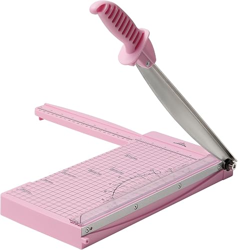 A4 Paper Trimmer Cutting Performance up to 10 Sheets,12 Inch Cut Length Manual Guillotine Paper Cutter Scrapbooking Tool with Safety Guard, Blade Lock and Side Ruler（Pink）