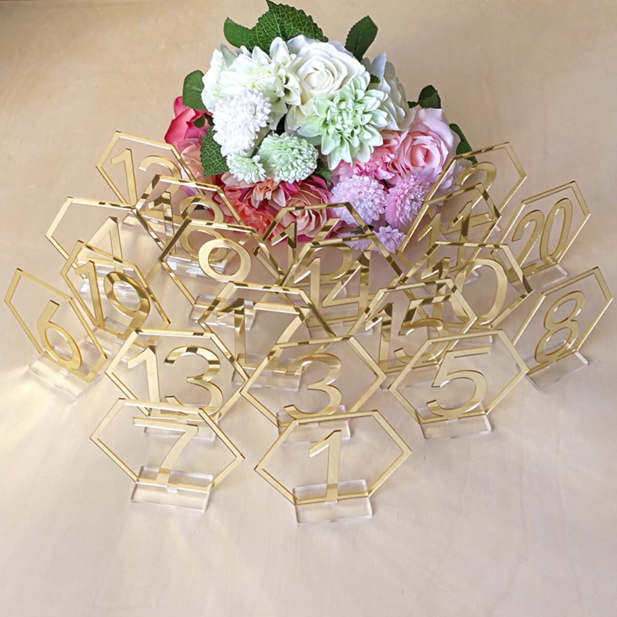 1-20 Números de Mesa de Boda Soporte de Números de Mesa Acrílicos para Recepción de Boda Fiesta Eventos de Cumpleaños Festival O Decoración de Comida (Dorado)