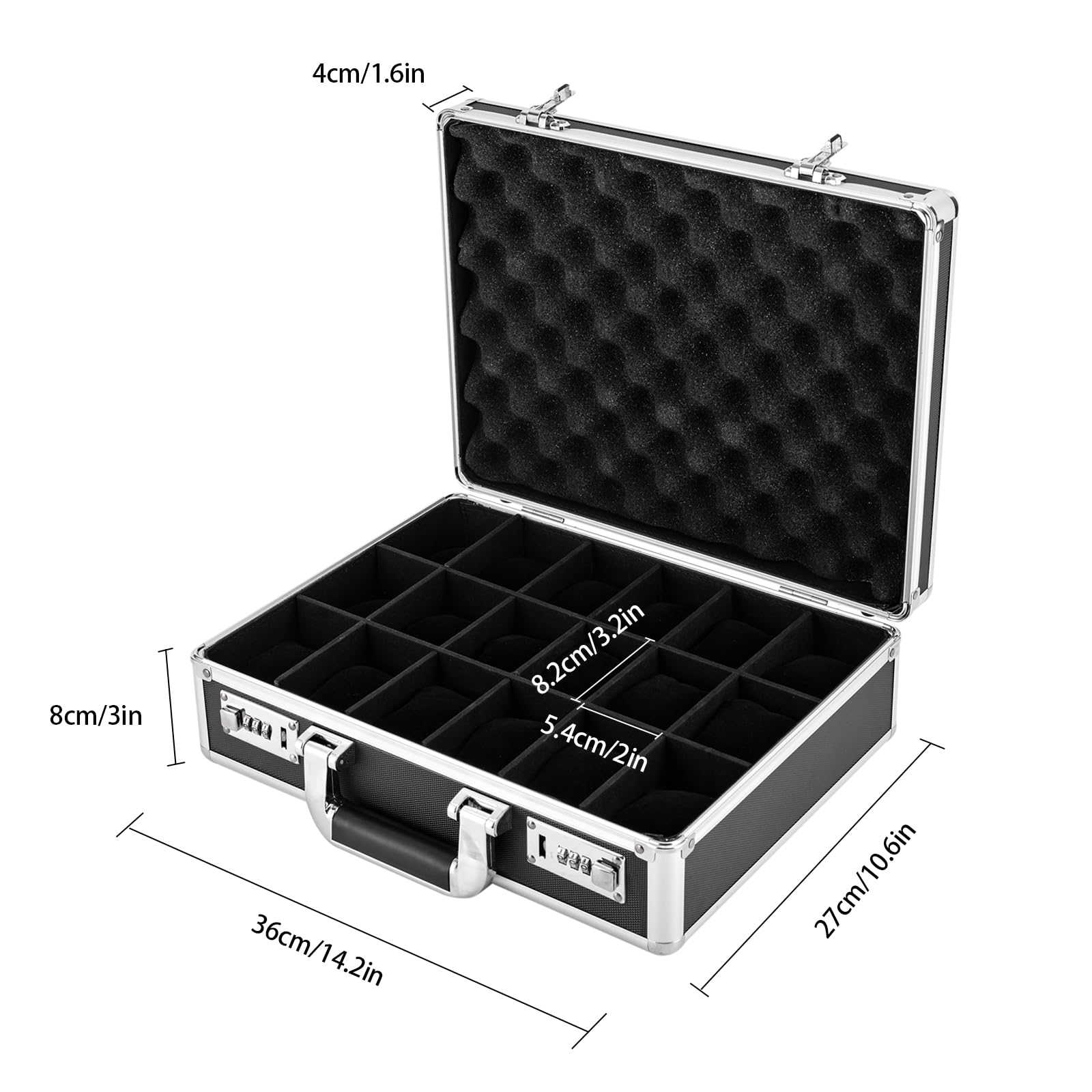 Boîte à Outils de Bureau Innytund pour Montres et Accessoires, 618 emplacements, Noire, 36 x 27,8 cm, avec Serrure, présentoir, étui Rangement Bijoux Collection, Organisateur prote