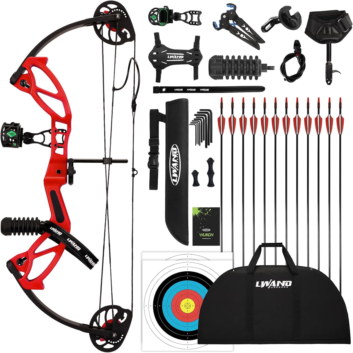 LWANO Compound Bow Set for Youth & Kids,Beginners Bow and Arrow Set,Right Handed,Draw Length 18"-27",10-30Lbs Draw Weight,260fps