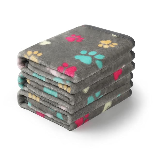 luciphia 3 Piezas de Paquete Mantas para Perros Gatos Mascotas Paños Estampados y Suaves Patte Os griseo…