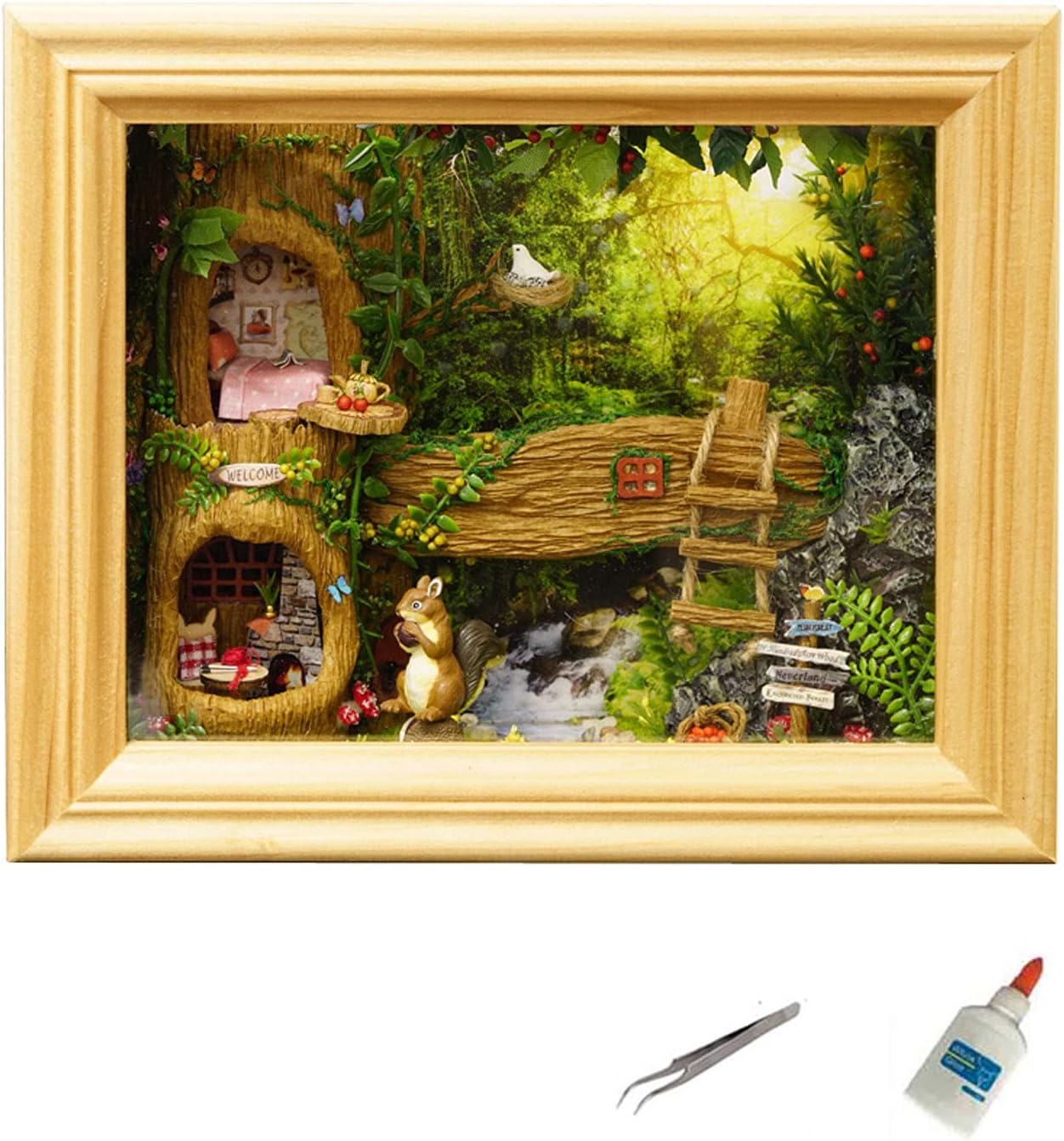 MAGQOOMiniature Dollhouse Kit DIY Dollhouse Kit DIY House Kit Wooden Mini Doll House Kit Creative Room with Dust Cover(Home of Squirrel)