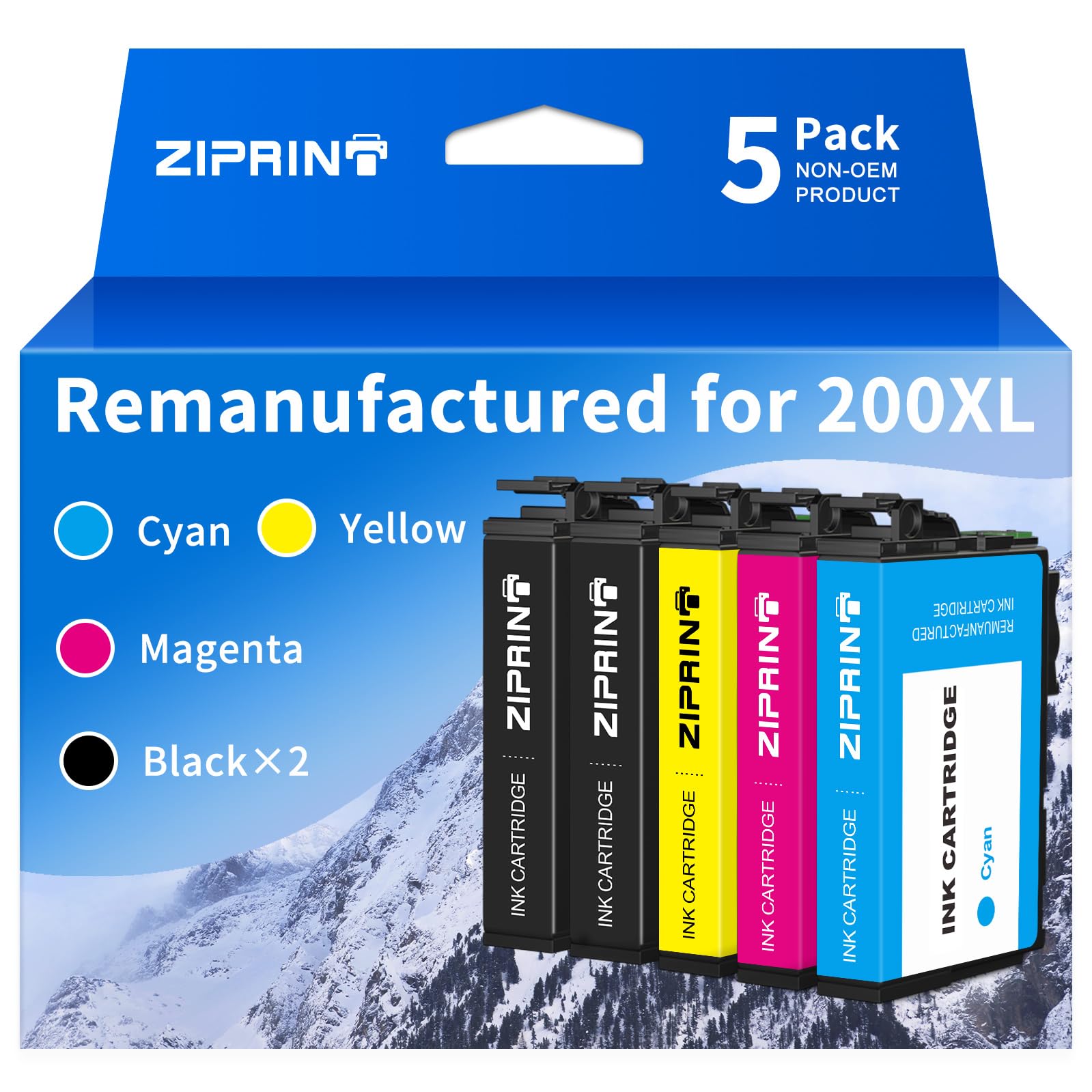 ZIPRINTRemanufactured for 200 Ink Cartridge Replacement for Epson 200XL T200XL Ink Combo Pack for XP-410 WF-2540 WF-2530 XP-310 XP-400 Printer (2 Black, 1 Cyan, 1Magenta, 1 Yellow)