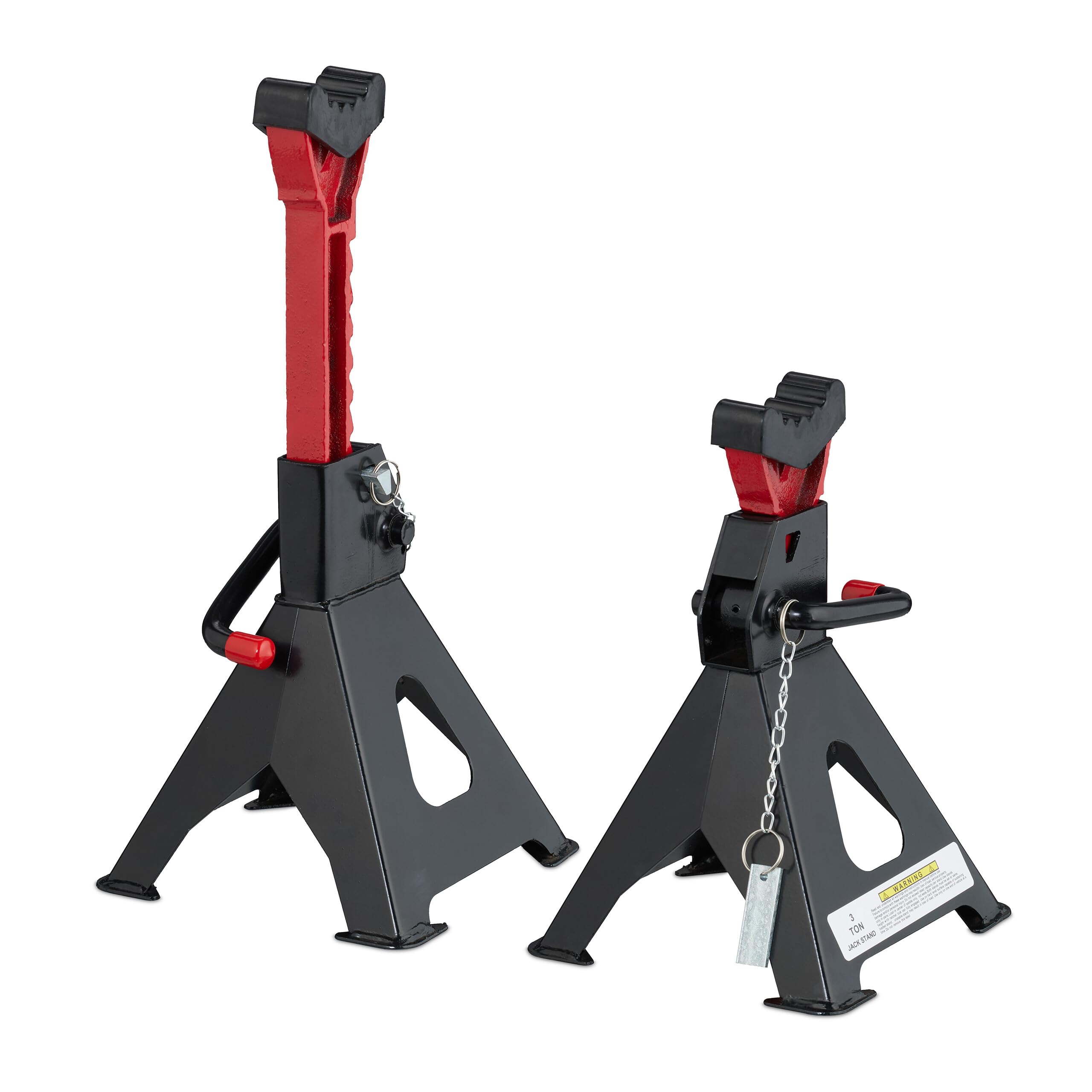 Relaxdays Cavalletti Auto 3t, 29-42 cm, Coppia da 2 Crick Alza Automobile, Camper, Cric Sollevatore Officina, Nero Rosso