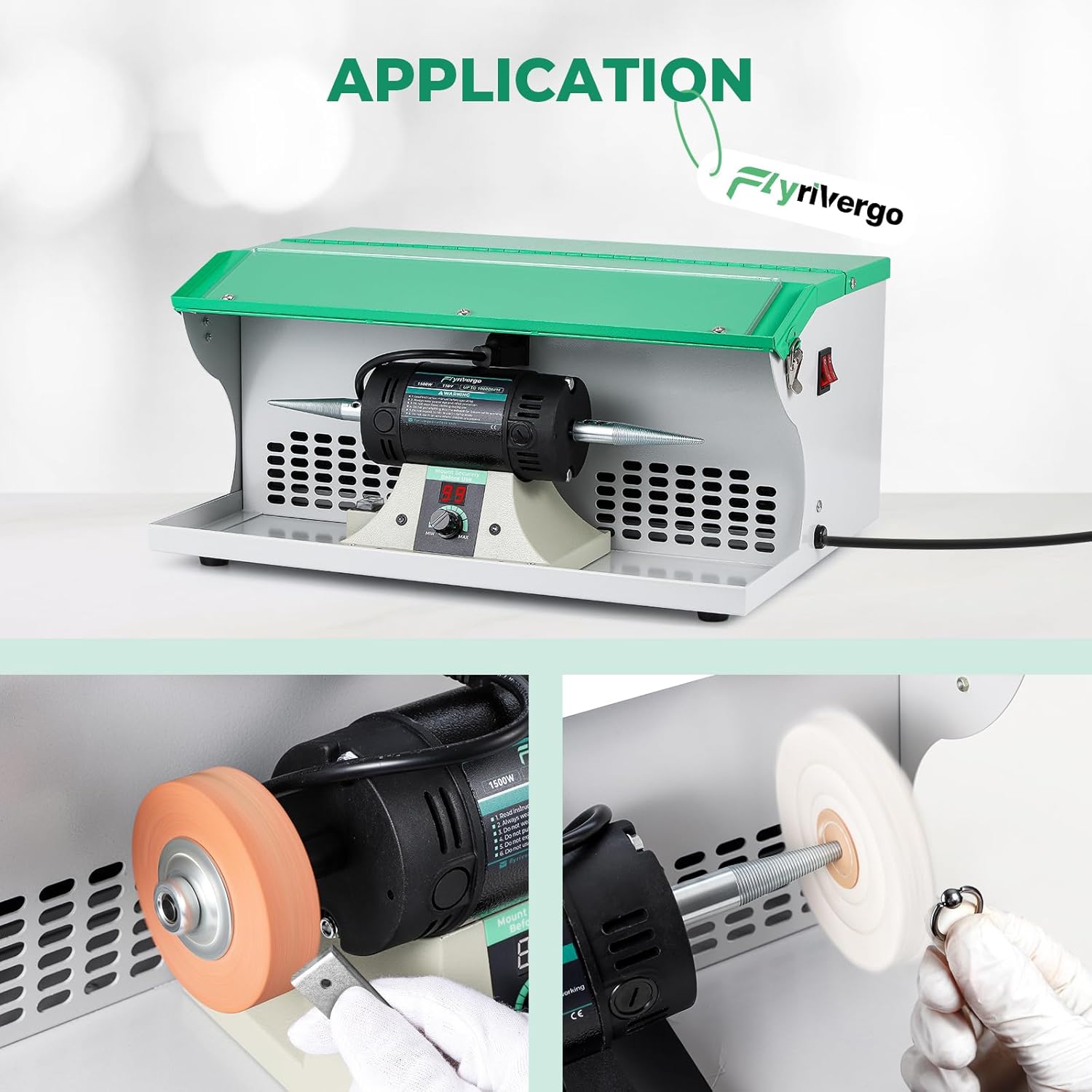 1500W Jewelry Polishing Machine with Display Screen, Bench Buffer Polisher 110V Variable Speed Jewelry Polisher Machine with Dust Collector, Exhaust Fan Blower, Work Light and Motor Housing