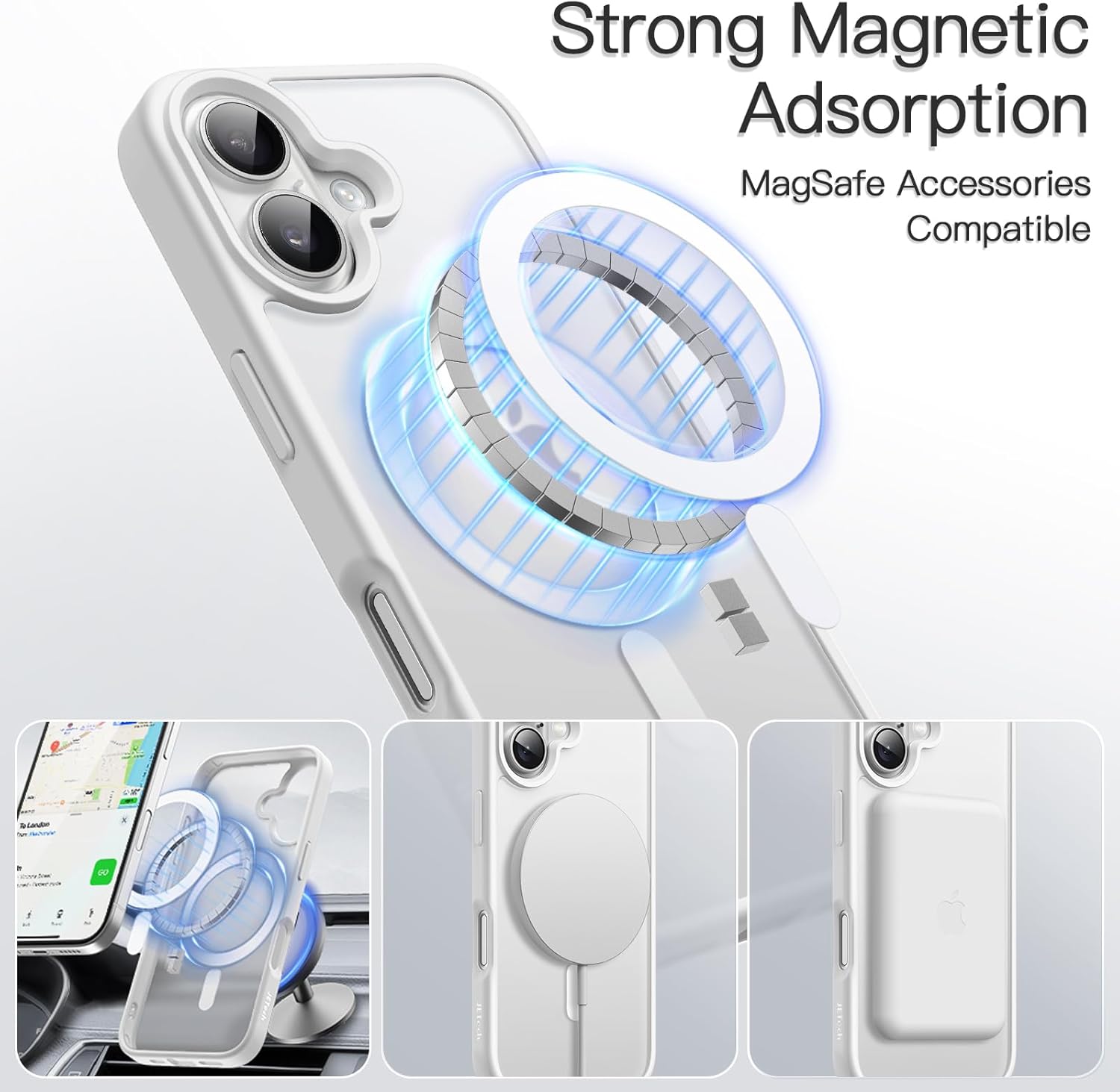 JETech Magnetic Case for iPhone 16 6.1-Inch Compatible with MagSafe, Translucent Matte Back Slim Shockproof Phone Cover (White) - Image 3