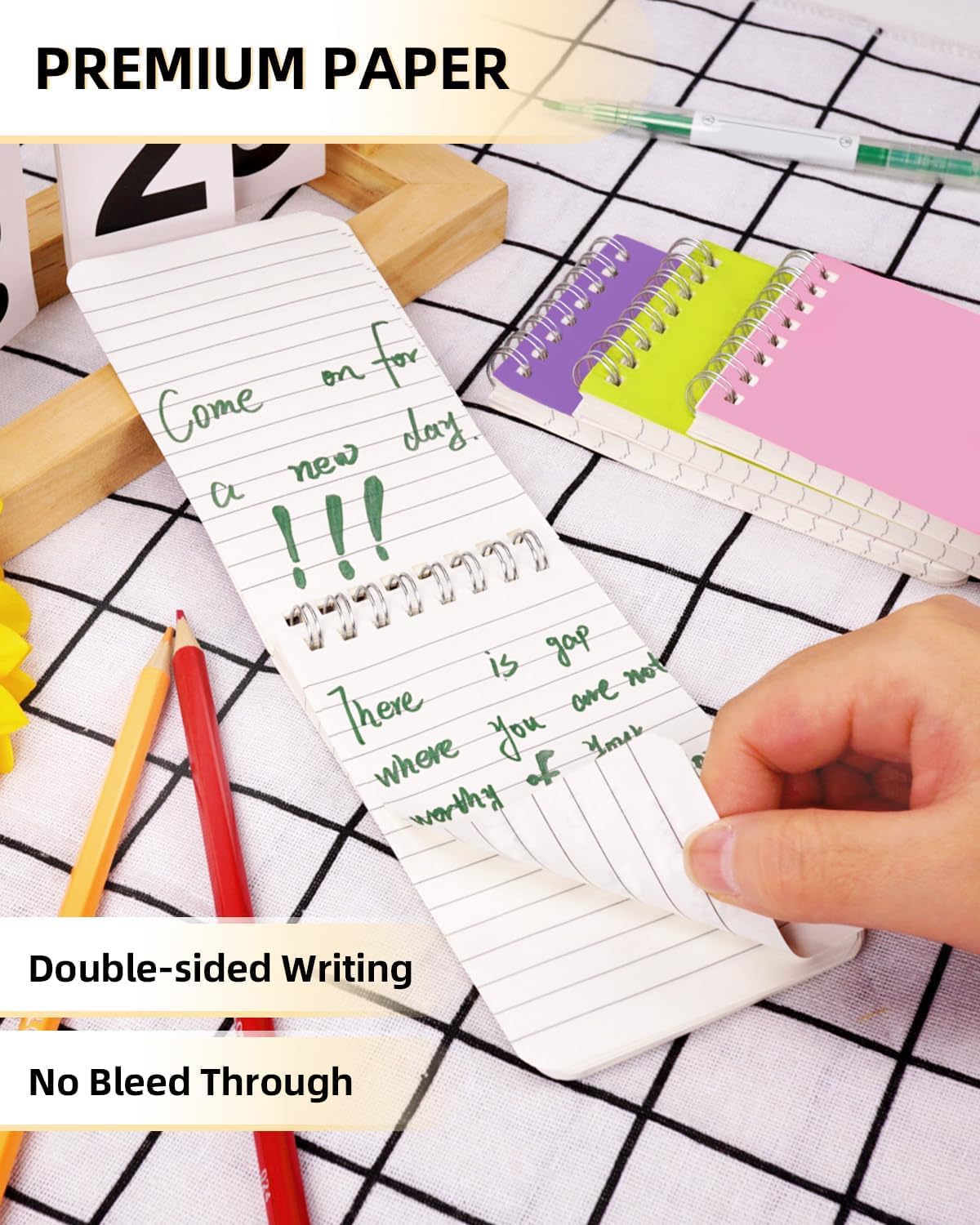 Dynta Mini-Notizbücher mit Spiralbindung, 7,6 x 12,7 cm, kleiner Notizblock oben gebunden | Notizblöcke für Zuhause, Schule, Uni, Büro, Arbeit, Reisen, 60 Blatt/120 Seiten, 30 Packungen mit 10 leuchtenden Farben